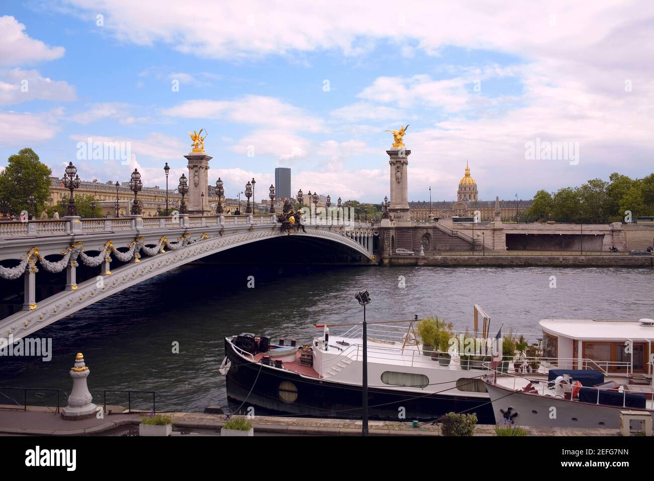 Bogenbrücke über einen Fluss, Ponte Alexander III, seine, Paris, Frankreich Stockfoto