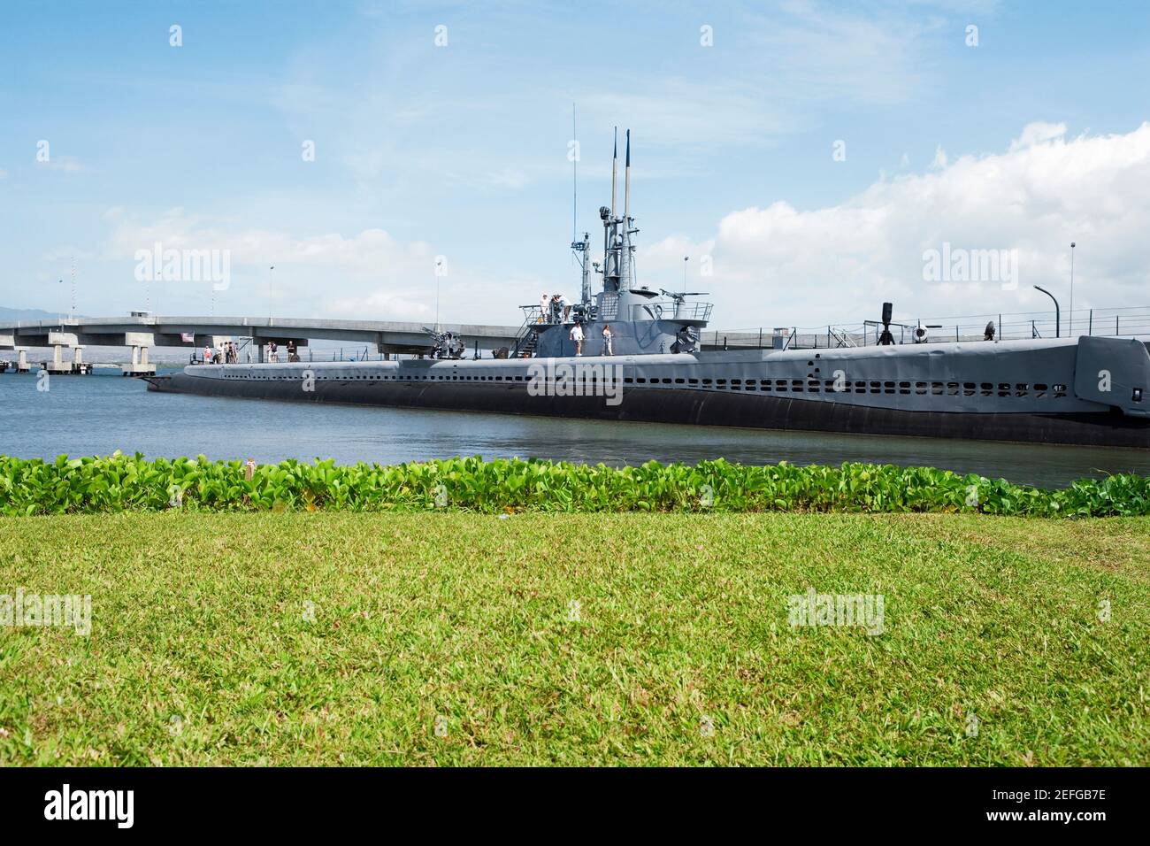 Militärschiff im Meer, USS Bowfin, Pearl Harbor, Honolulu, Oahu, Hawaii-Inseln, USA Stockfoto