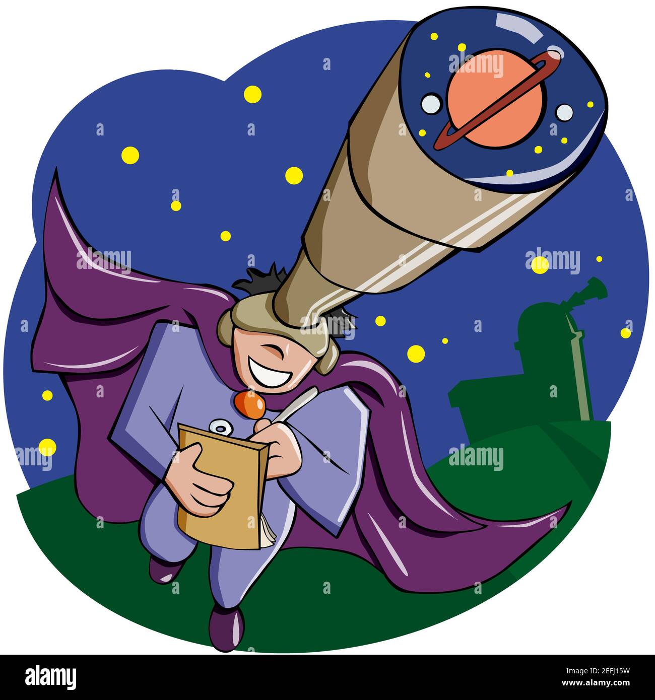 Hohe Betrachtungswinkel eines Mannes durch ein Teleskop auf der Suche Stockfoto