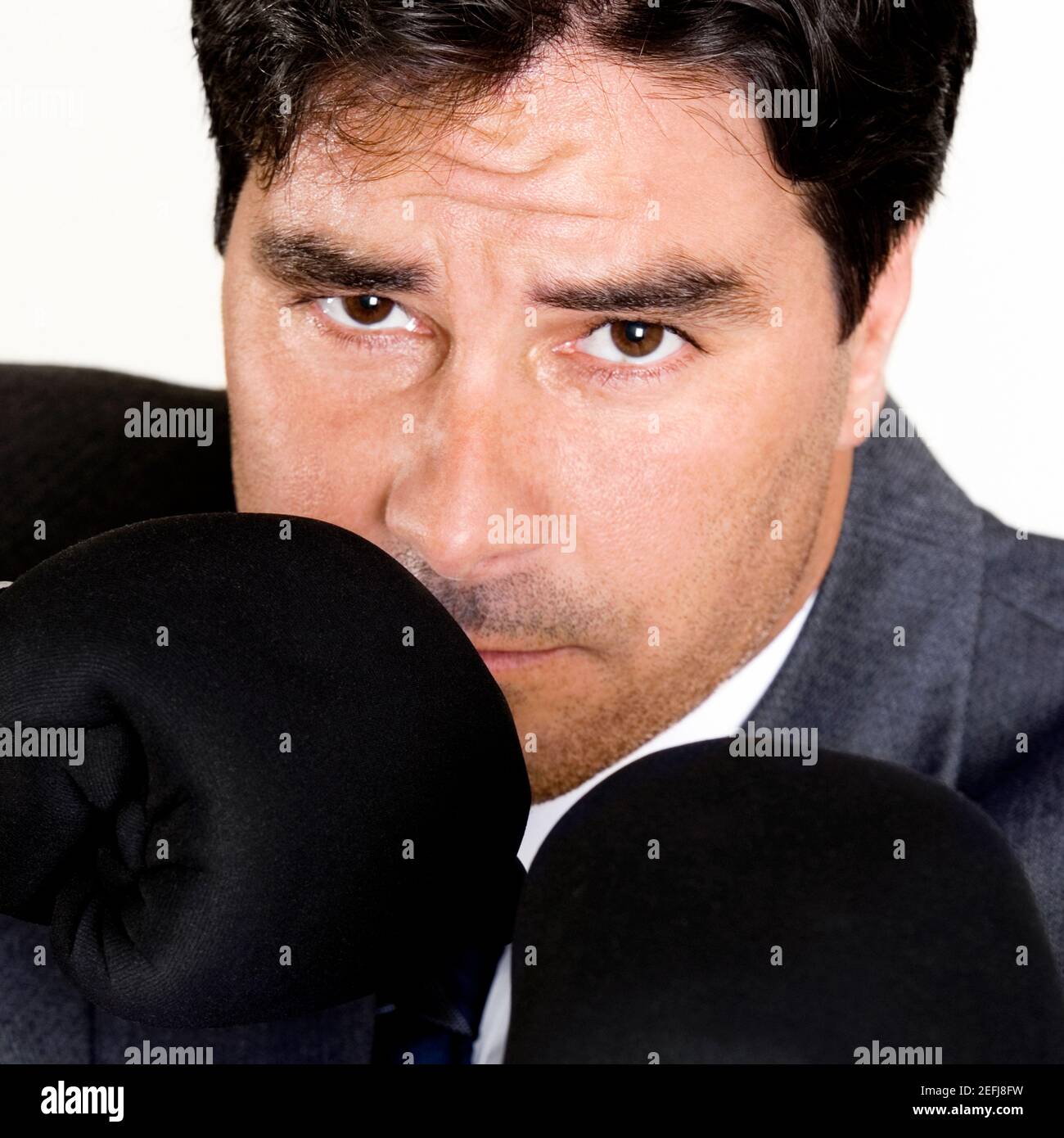 Porträt eines Geschäftsmannes tragen Boxhandschuhe Stockfoto