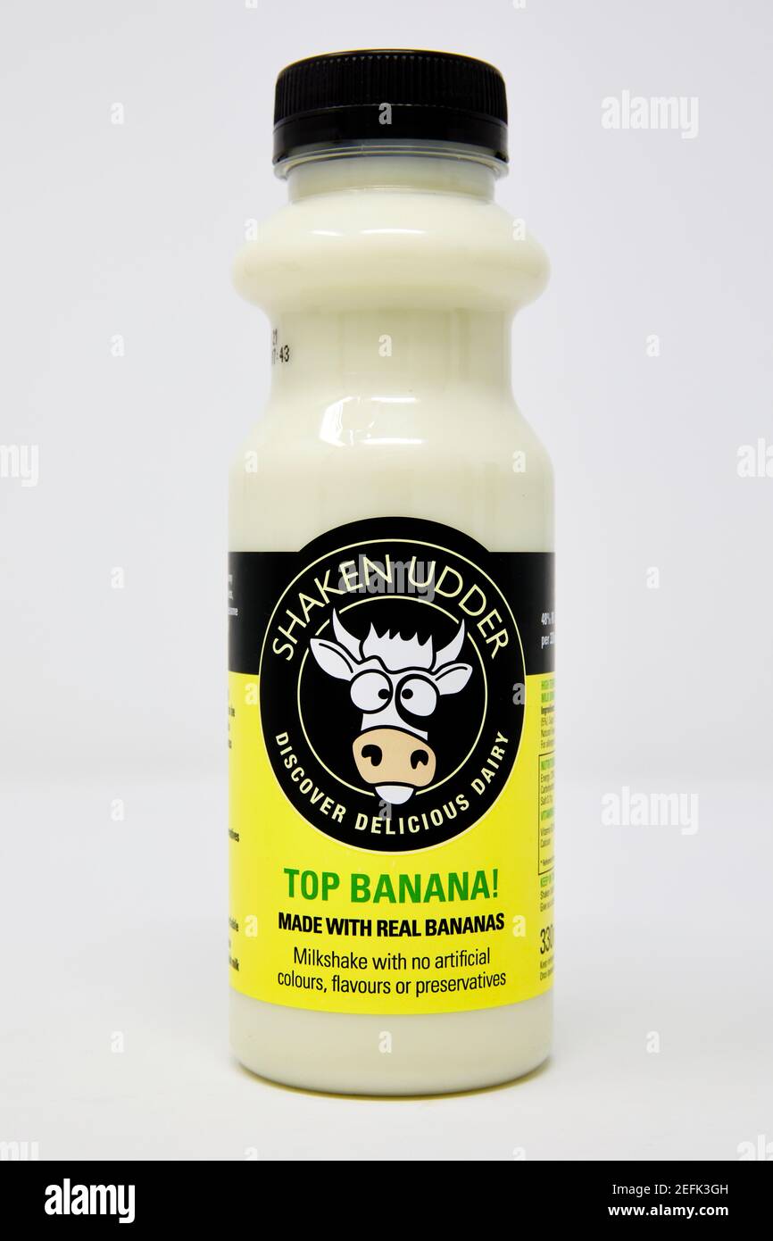 Geschütteltes Euter Top Banana! Bananen-Milchshake Stockfoto