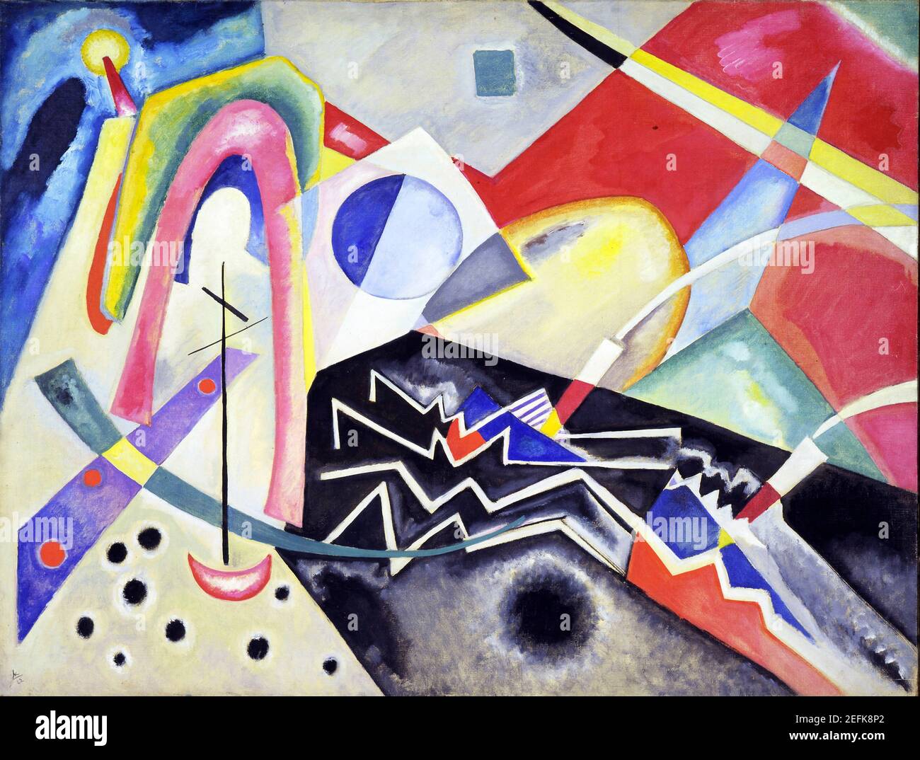 Kandinsky Malerei. 'White Zig Zags' von Wassily Kandinsky (1866-1944), Öl auf Leinwand, 1922 Stockfoto