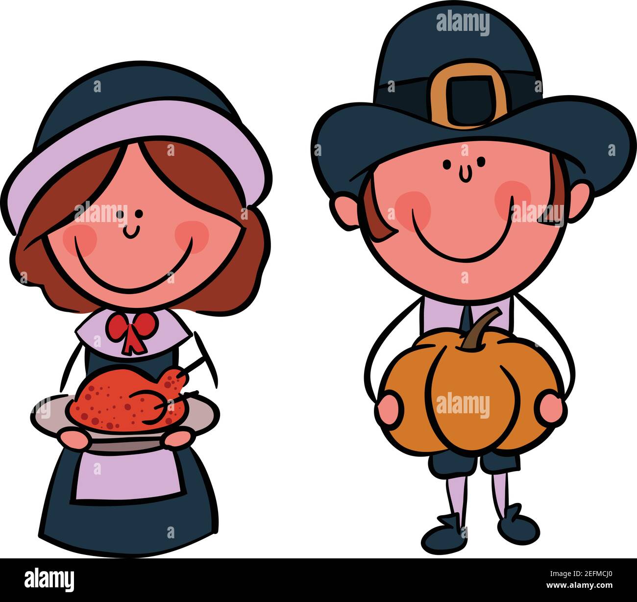 Große Illustration eines Pilgerpaares. Perfekt für eine Dankesdarstellung. Stock Vektor