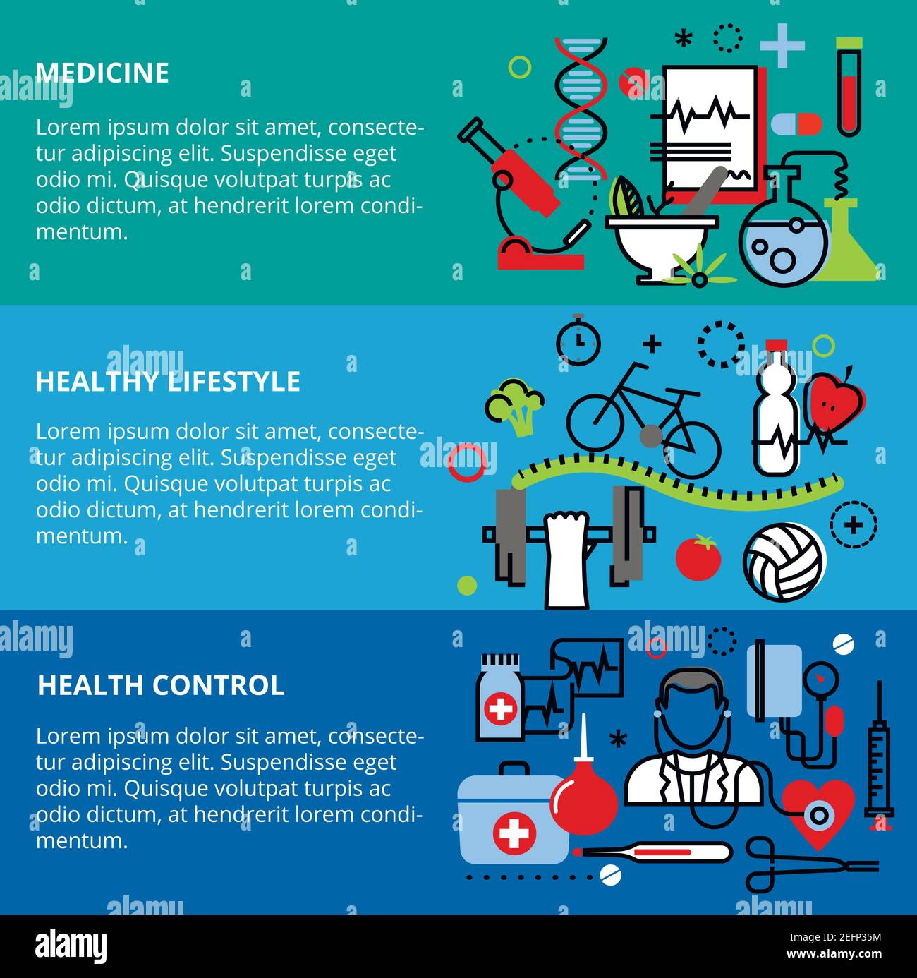 Moderne flache dünne Linie Design Vektor Illustration, Konzept der Medizin, gesunden Stil und Gesundheit Kontrollobjekte, für Grafik-und Web-Design Stock Vektor