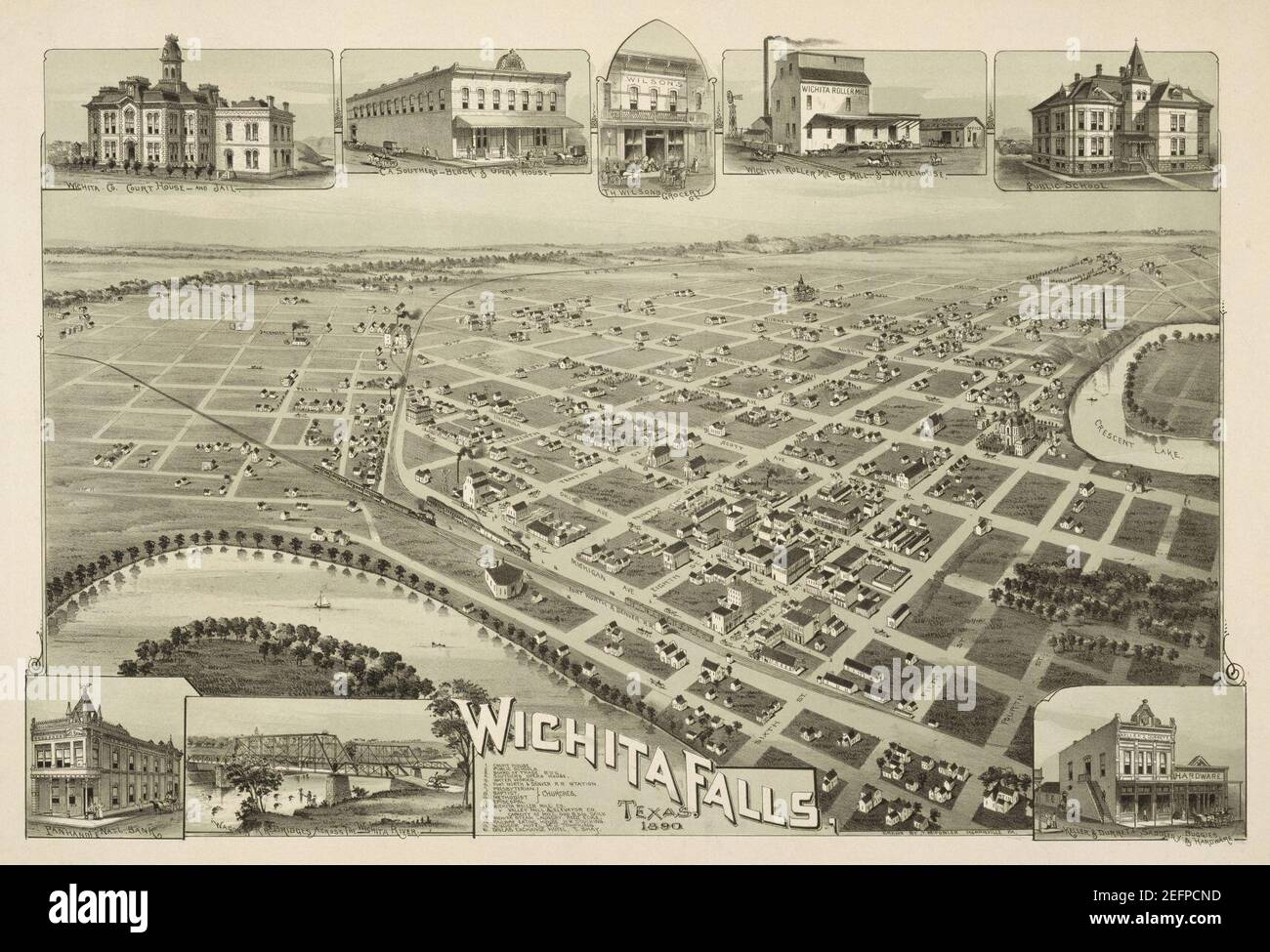 Alte Karte-Wichita Falls-1890. Stockfoto