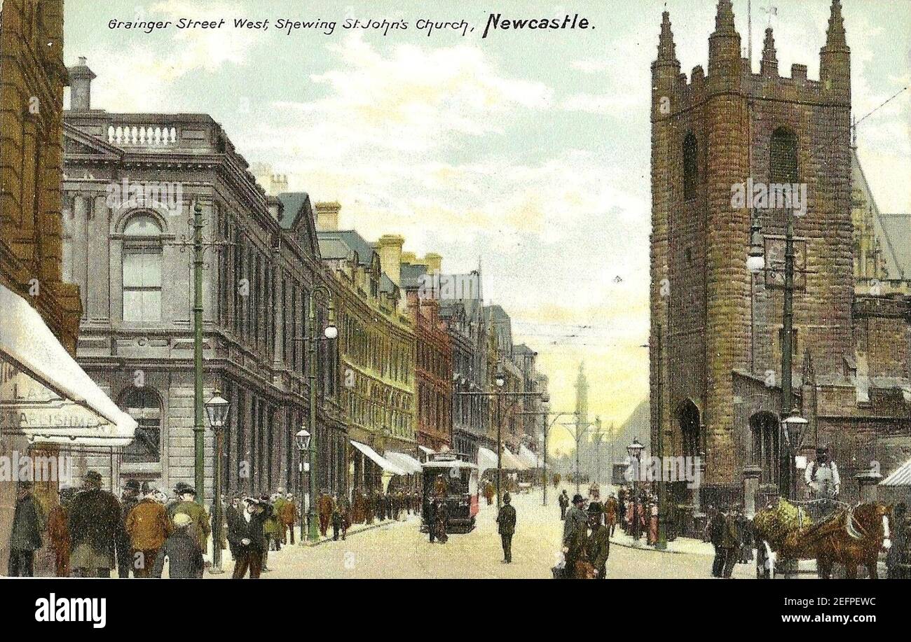 Alte Postkarte von Grainger Street, Newcastle. Stockfoto