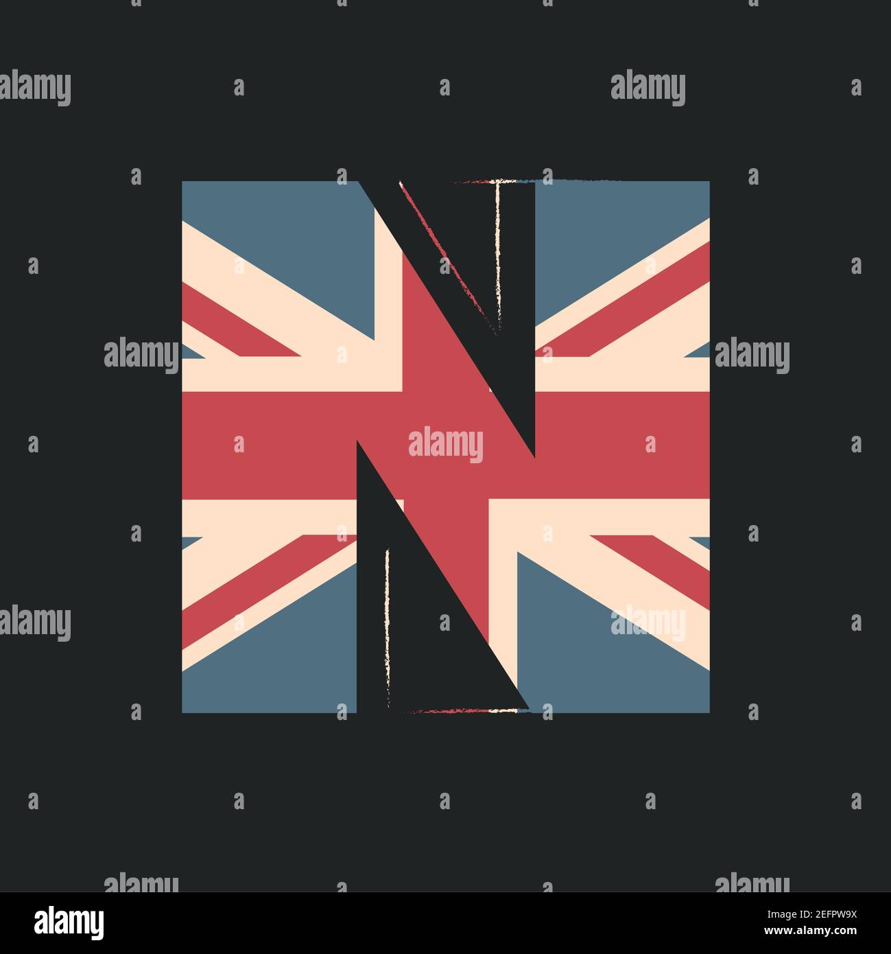 Großbuchstaben 3D N mit britischer Flag-Textur isoliert auf schwarzem Hintergrund. Vektorgrafik. Element für Design. Kinder Alphabet. Stock Vektor