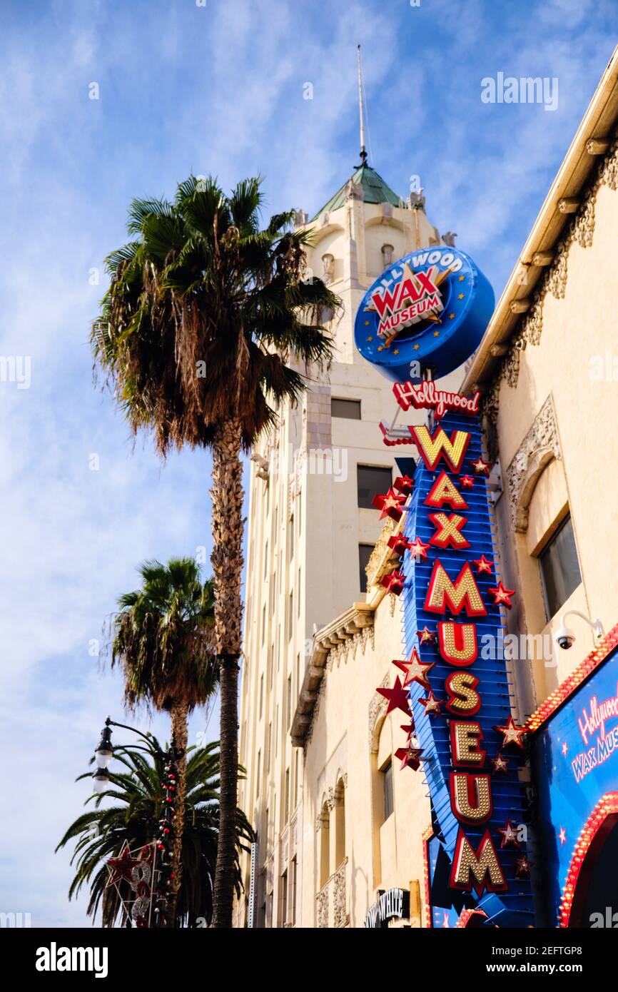 Schild des Hollywood Wax Museum, Los Angeles, Kalifornien Stockfoto