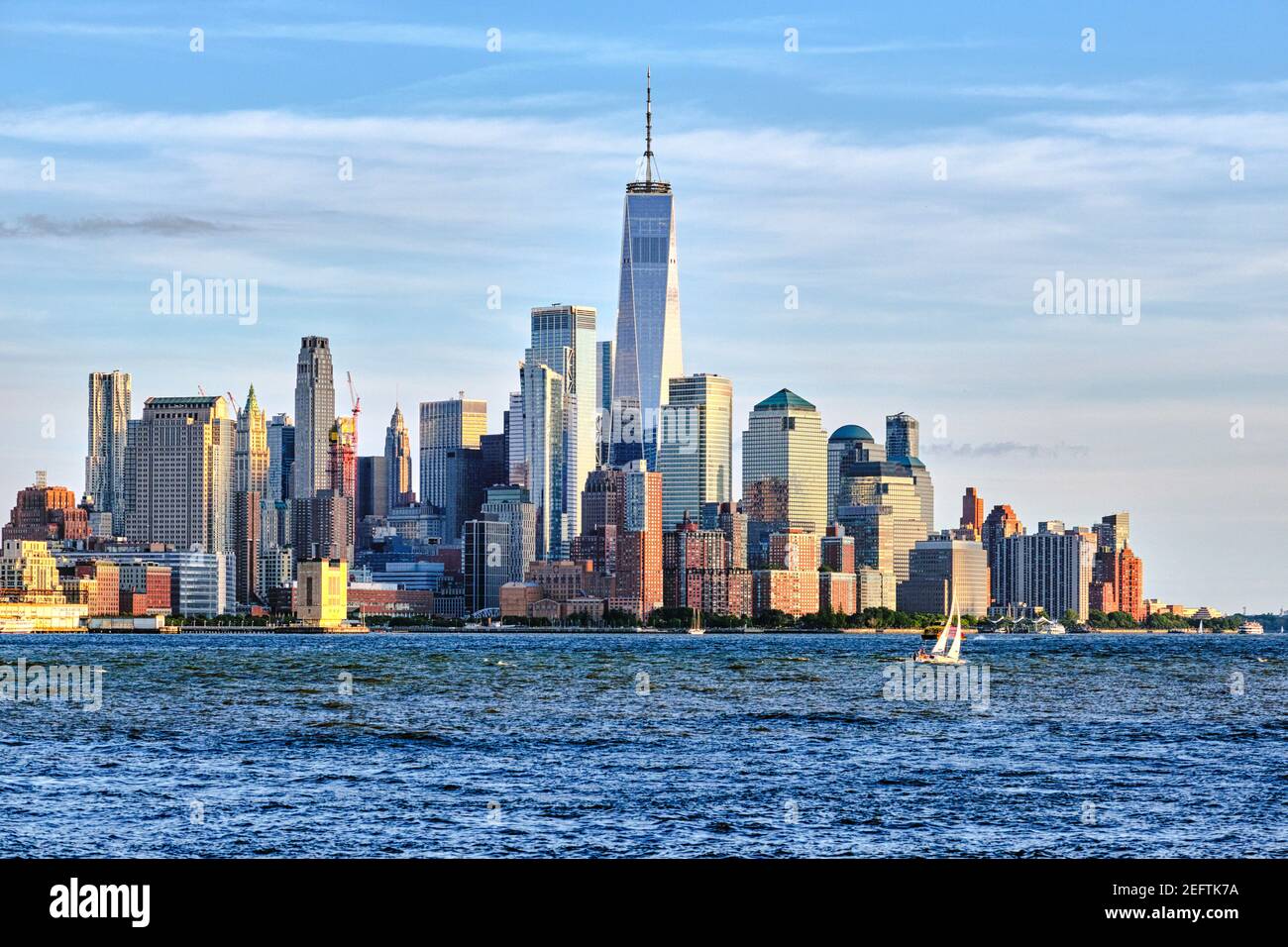 Lower Manhattan Skyline vom Hudson River aus gesehen, New Yor, New York Stockfoto