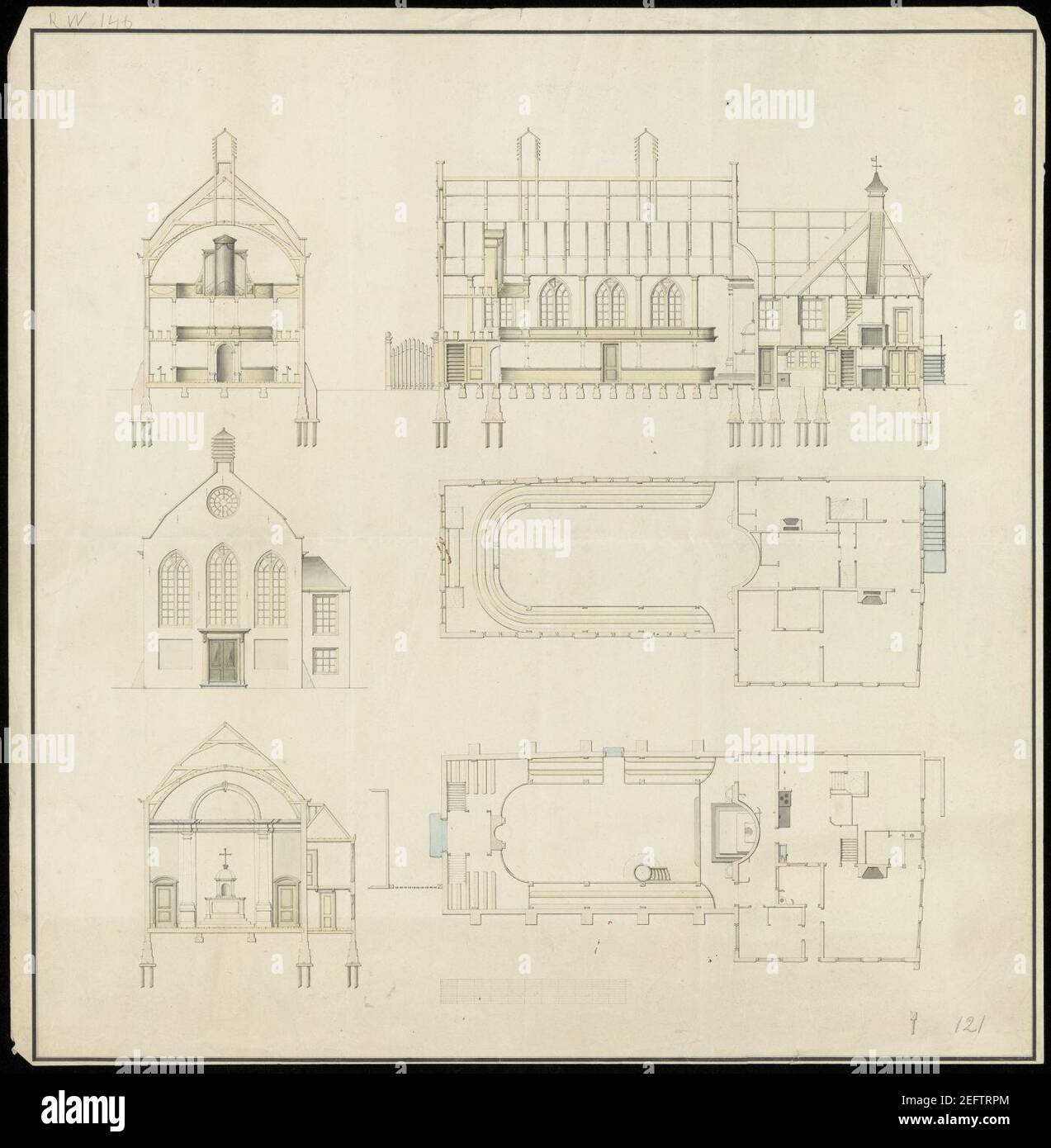 Twerp betreffende een Roomsch-Katholieke kerk. 1 techn.tekening tekening in kleur, Stockfoto