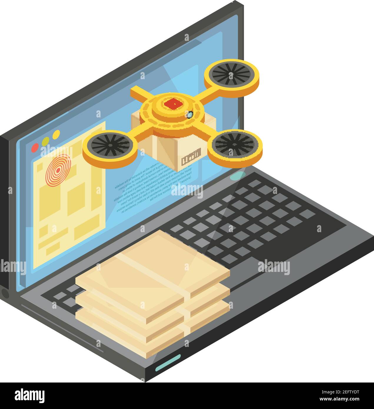 Lieferung Tracking durch Internet isometrische Zusammensetzung einschließlich Pakete auf Tastatur, Waren Ort auf Laptop-Bildschirm Vektor-Illustration Stock Vektor