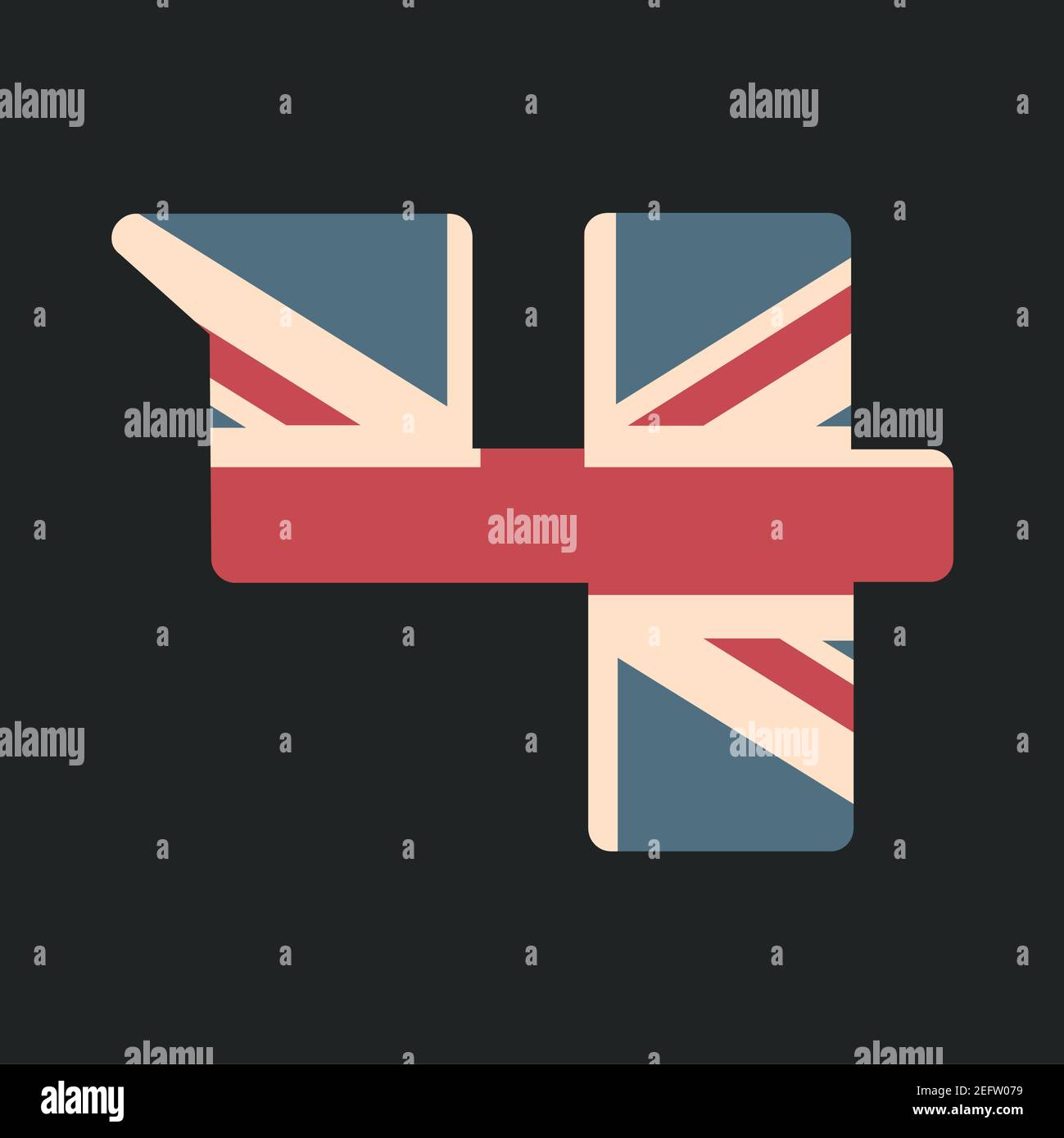 Capital Nummer vier mit UK-Flagge Textur isoliert auf schwarzem Hintergrund. Vektorgrafik. Element für Design. Kinder Alphabet. Stock Vektor