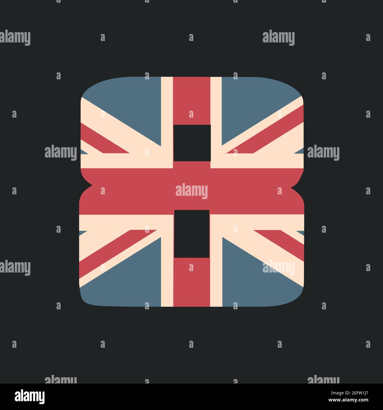 Großzahl acht mit UK-Flag-Textur isoliert auf schwarzem Hintergrund. Vektorgrafik. Element für Design. Kinder Alphabet. Stock Vektor