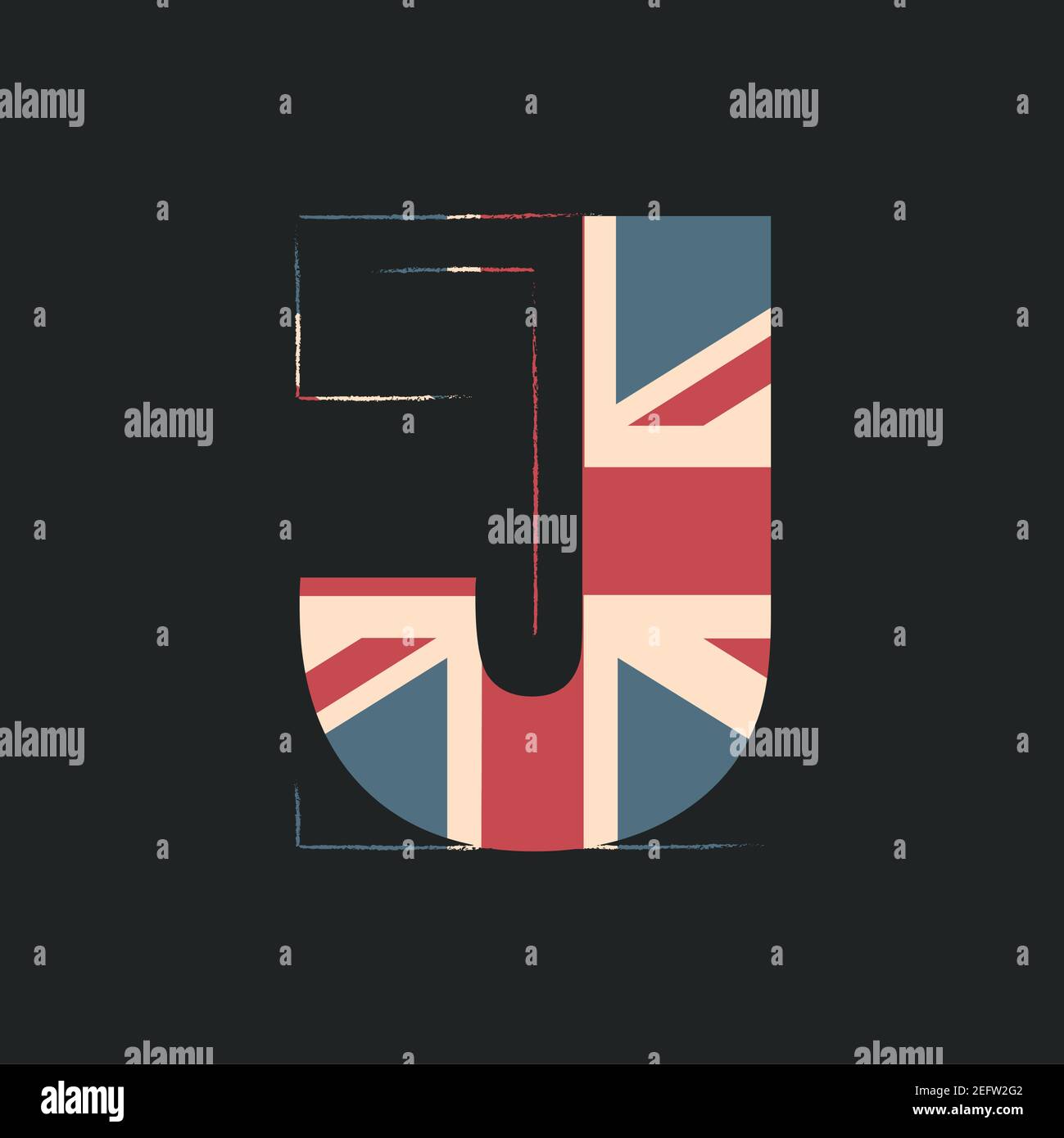 Großbuchstaben 3D Buchstabe J mit britischer Flag-Textur isoliert auf schwarzem Hintergrund. Vektorgrafik. Element für Design. Kinder Alphabet. Stock Vektor