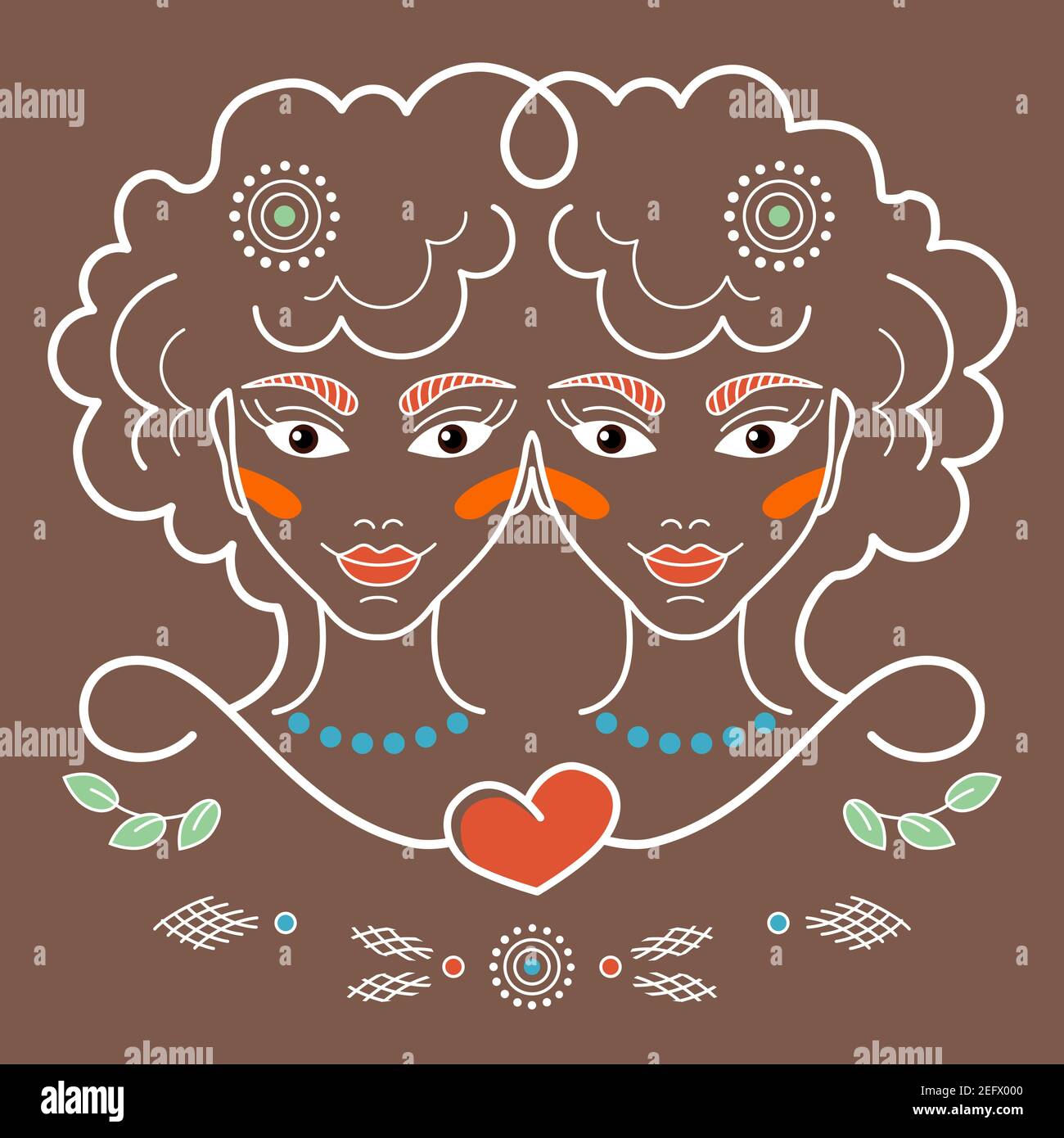 Gemini Zodiac Constellation Girls Power Stock Vektor