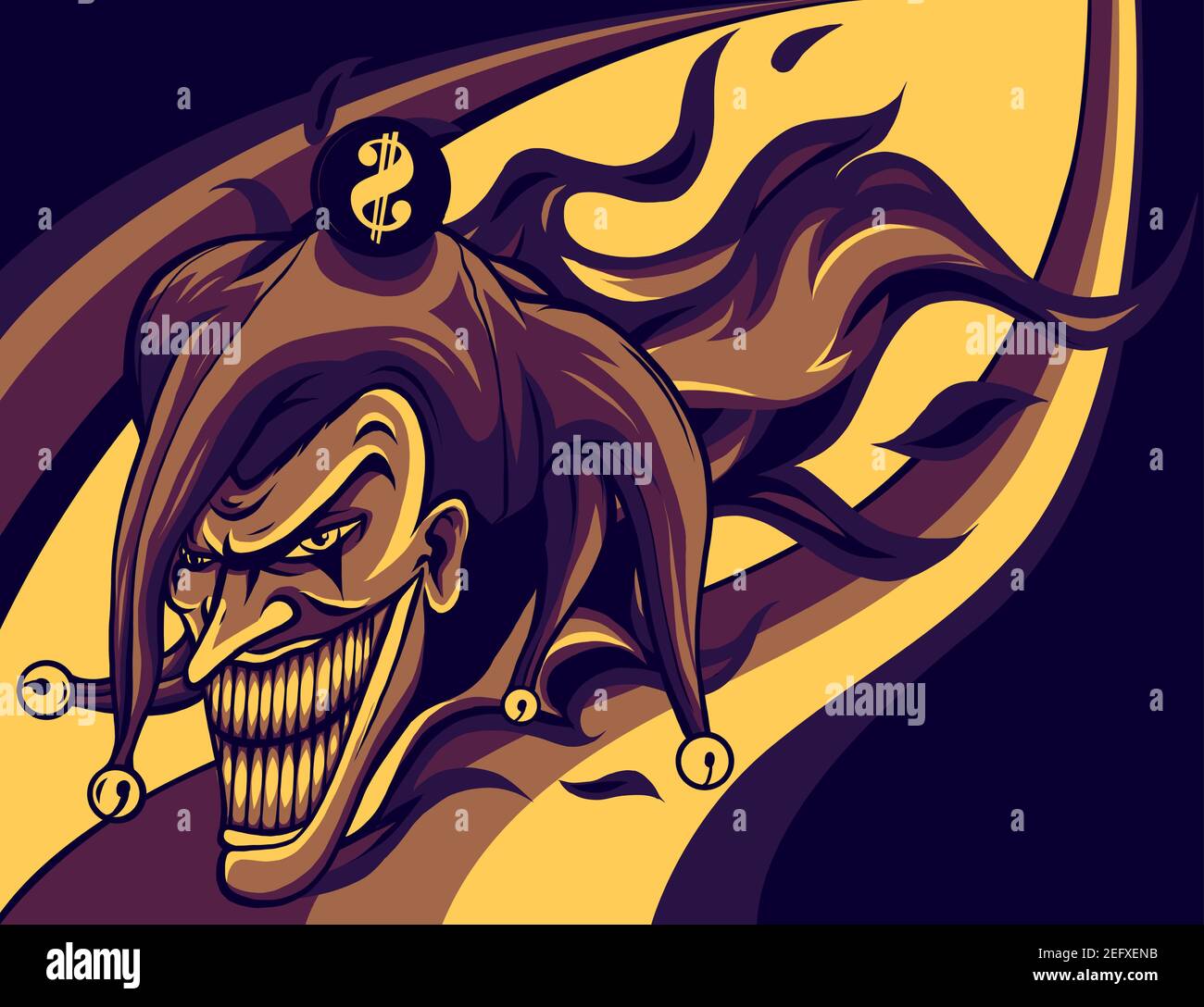Böse Joker mit Flammen Vektor Illustration Kunst Stock Vektor