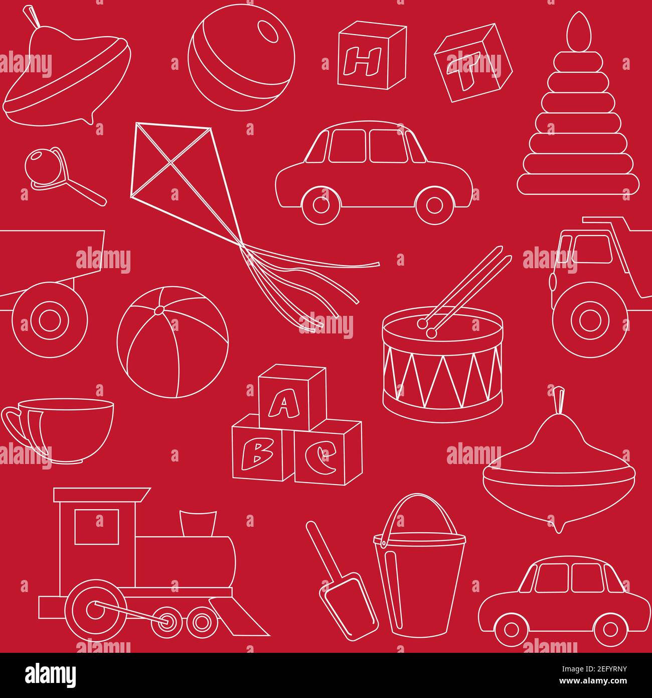 Rot Nahtloses Muster mit Spielzeug Silhouetten Stock Vektor