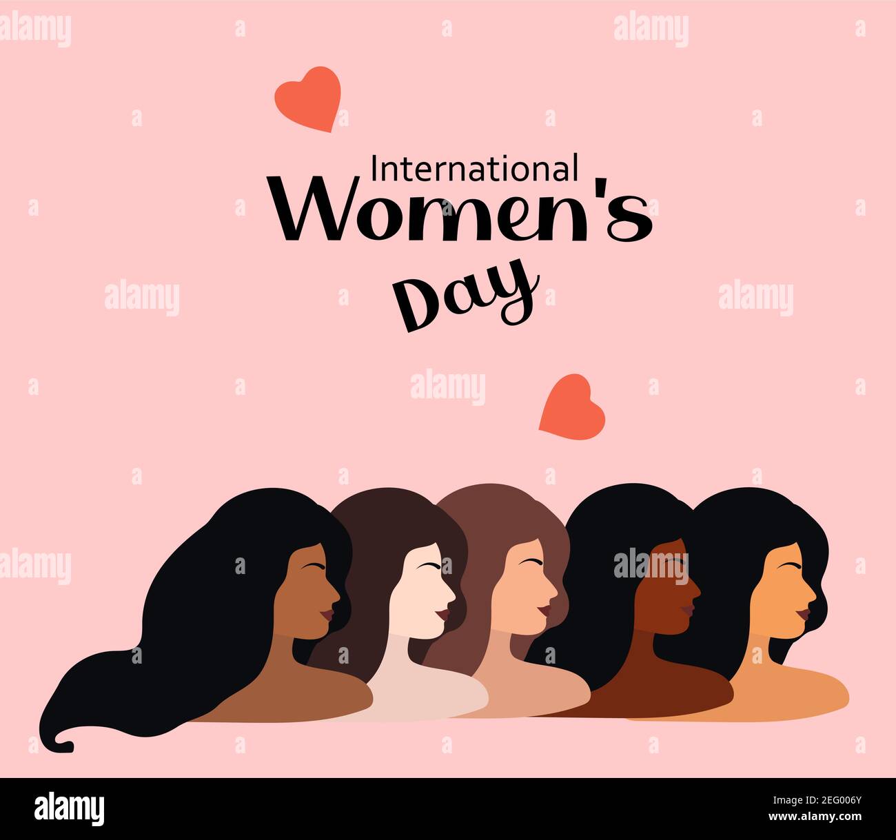 Internationaler Frauentag 8. März. Vektor-Illustration mit Frauen verschiedener Nationalitäten und Kulturen. Kampf für Freiheit, Unabhängigkeit, Gleichheit Stock Vektor
