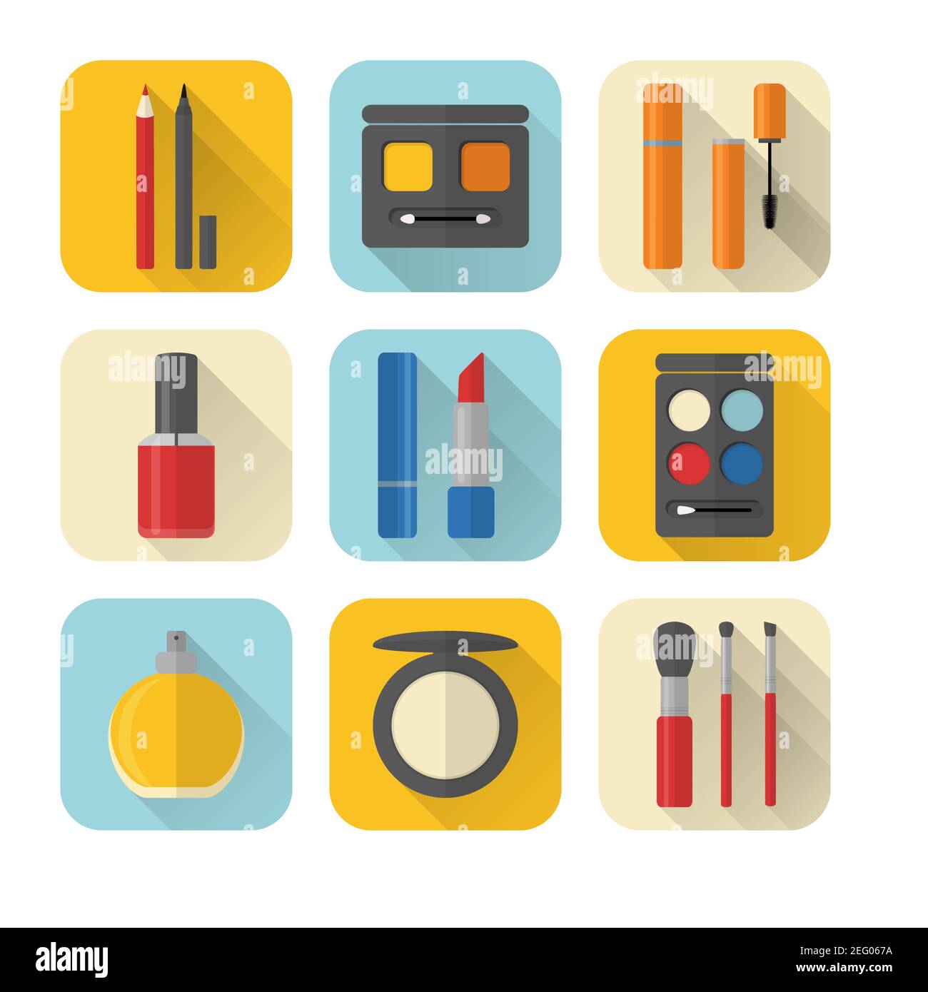 Sammlung von flachen Stil Make-up und Kosmetik-Ikonen Stock Vektor