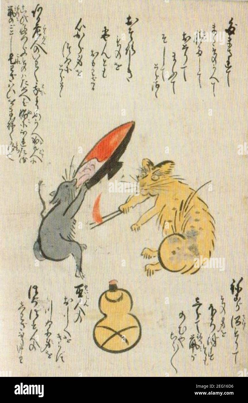 Otsu-e von Katze und Maus, 1700-1750, Stockfoto