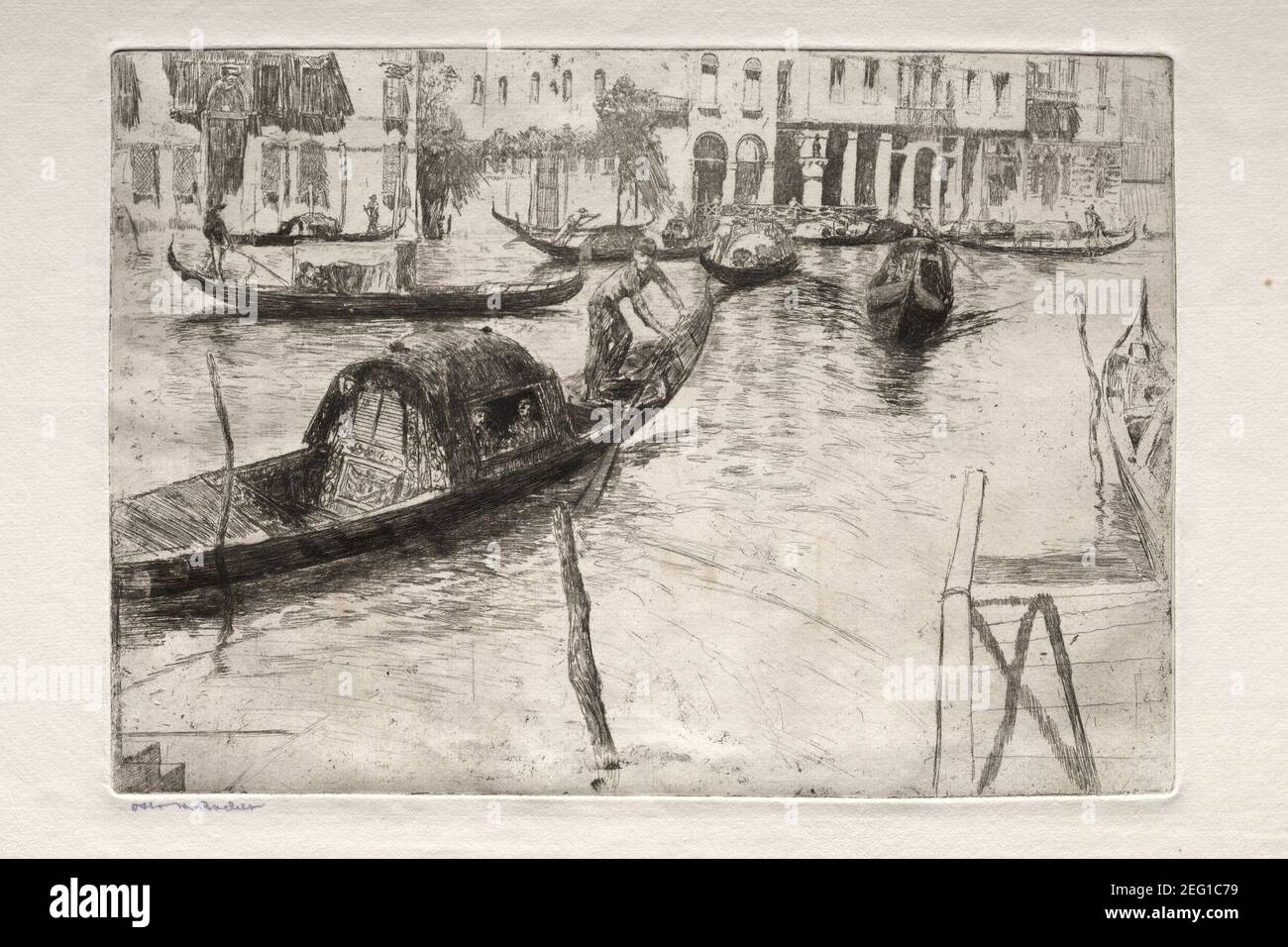 Otto H. Bacher (Amerikaner, 1856-1909) - Radierungen von Venedig, Traghetto San Felice Stockfoto