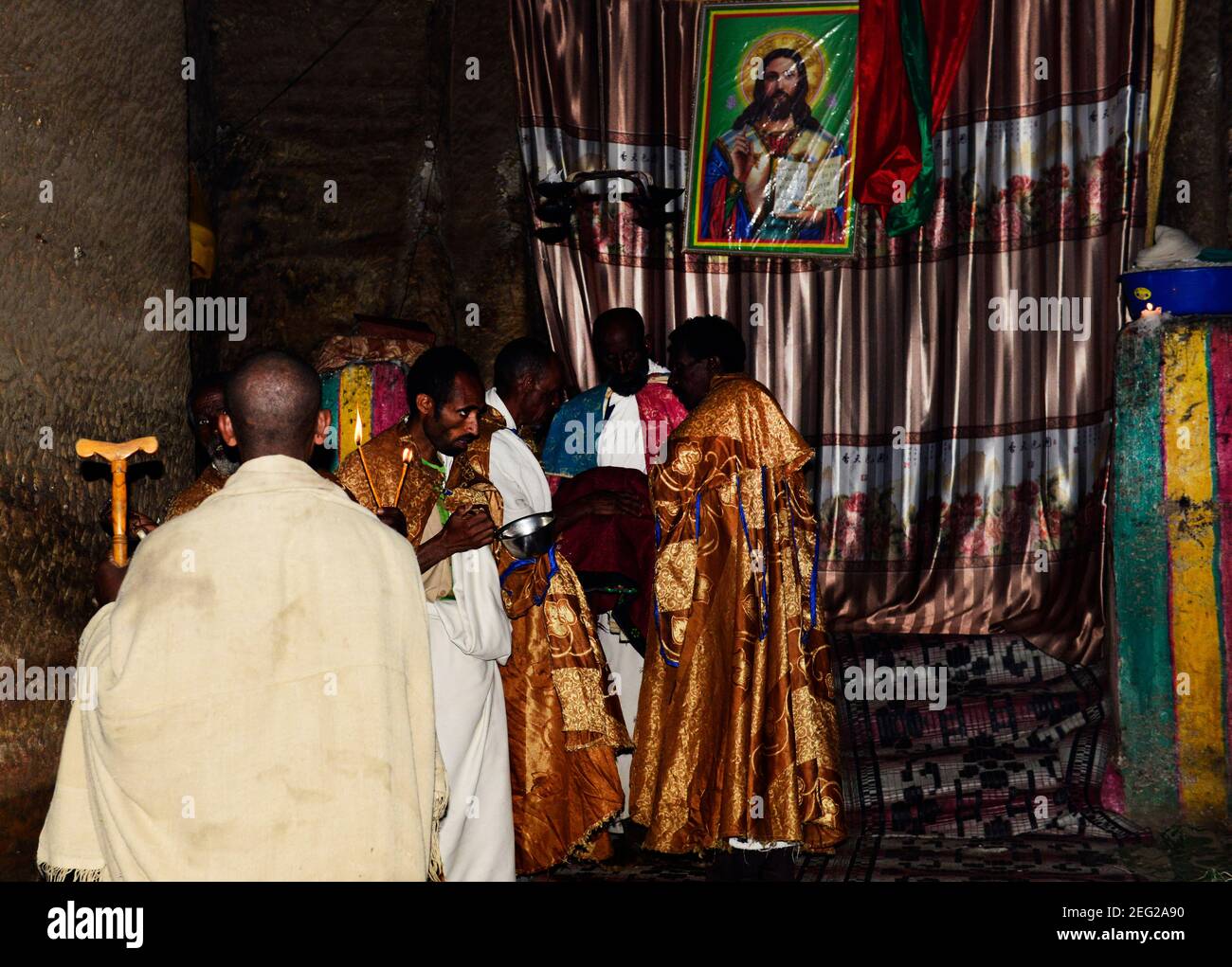 Die Felsenkirche von Medhane Alem Adi Kasho in Tigray, Äthiopien. Stockfoto