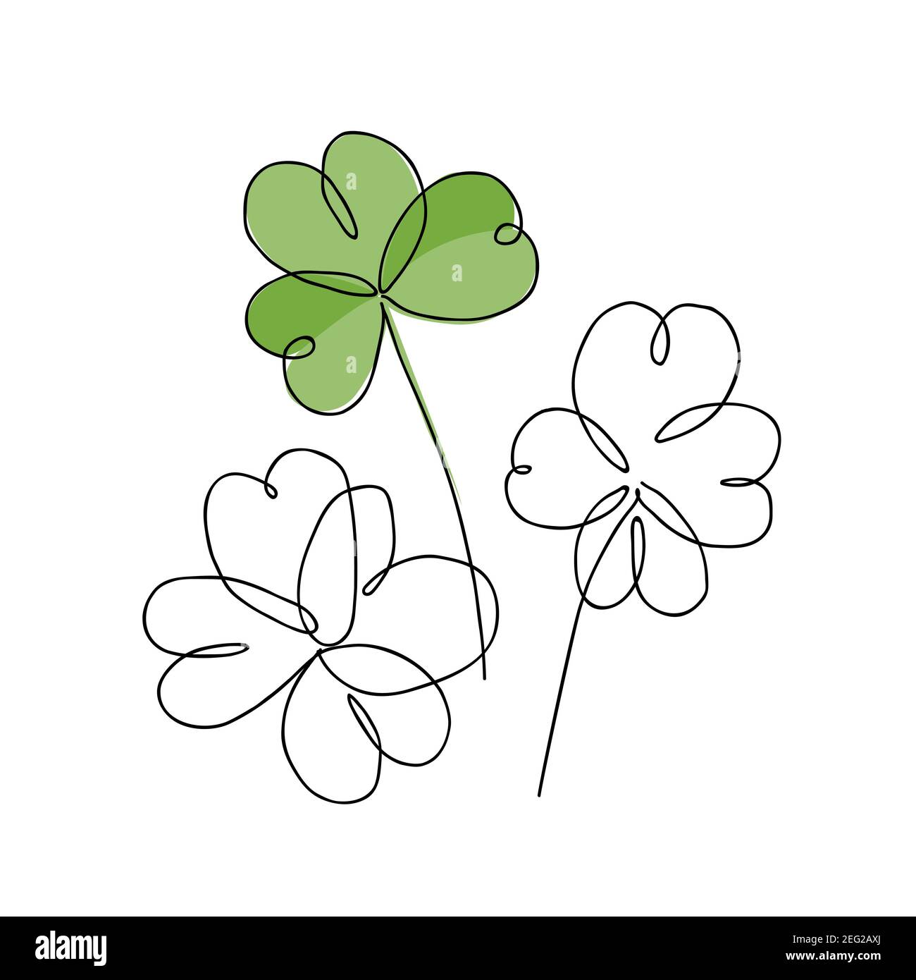 Kontinuierliche Linienzeichnung von Kleeblatt-Strauß. Vektordarstellung des irischen Symbols des St. Patrick Day. Minimalistisches Design. Gut für Poster Stock Vektor