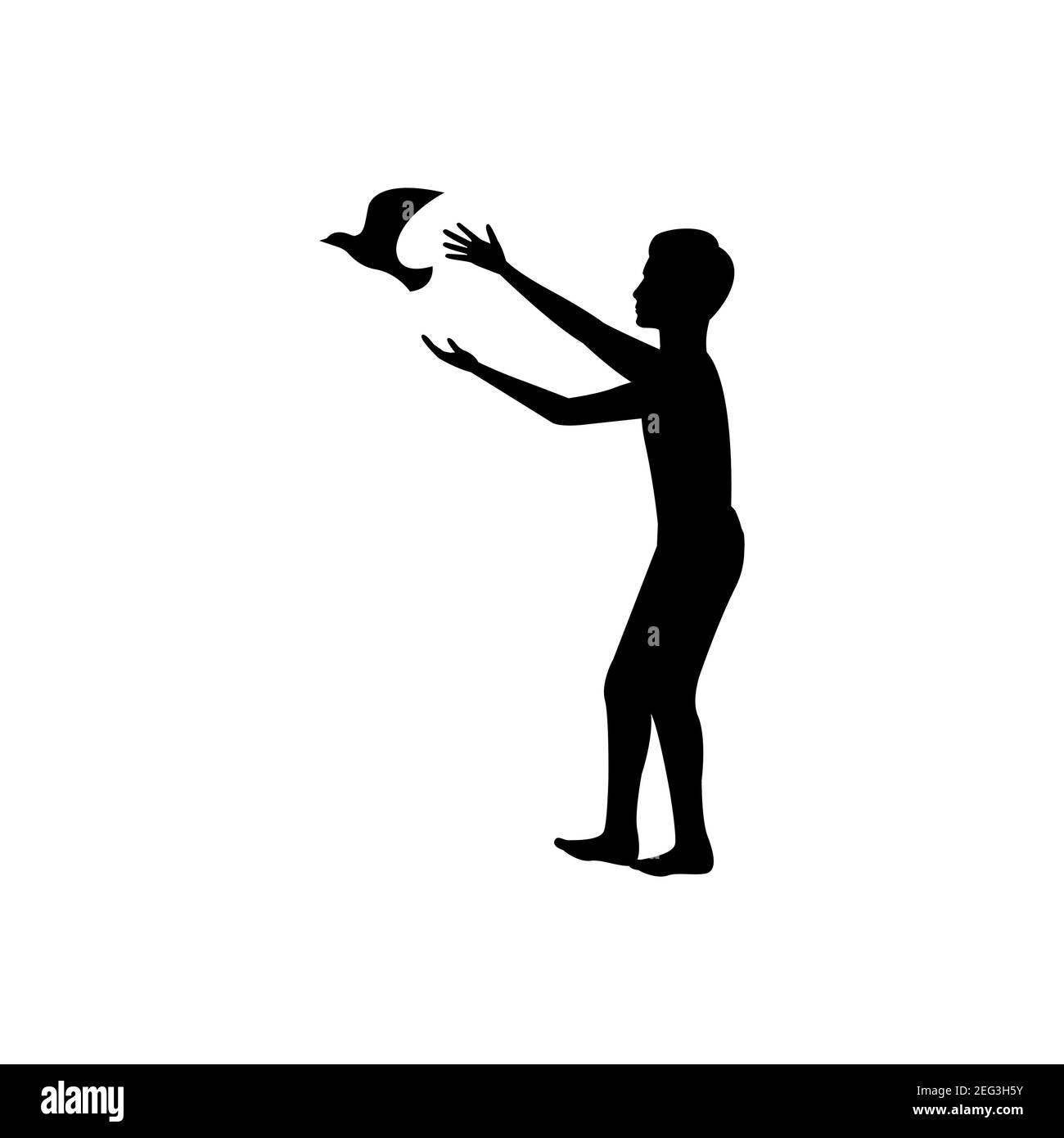 Schwarze Silhouette Design mit isolierten weißen Hintergrund der Menschen lassen Vogel, Vektorillstration Stock Vektor