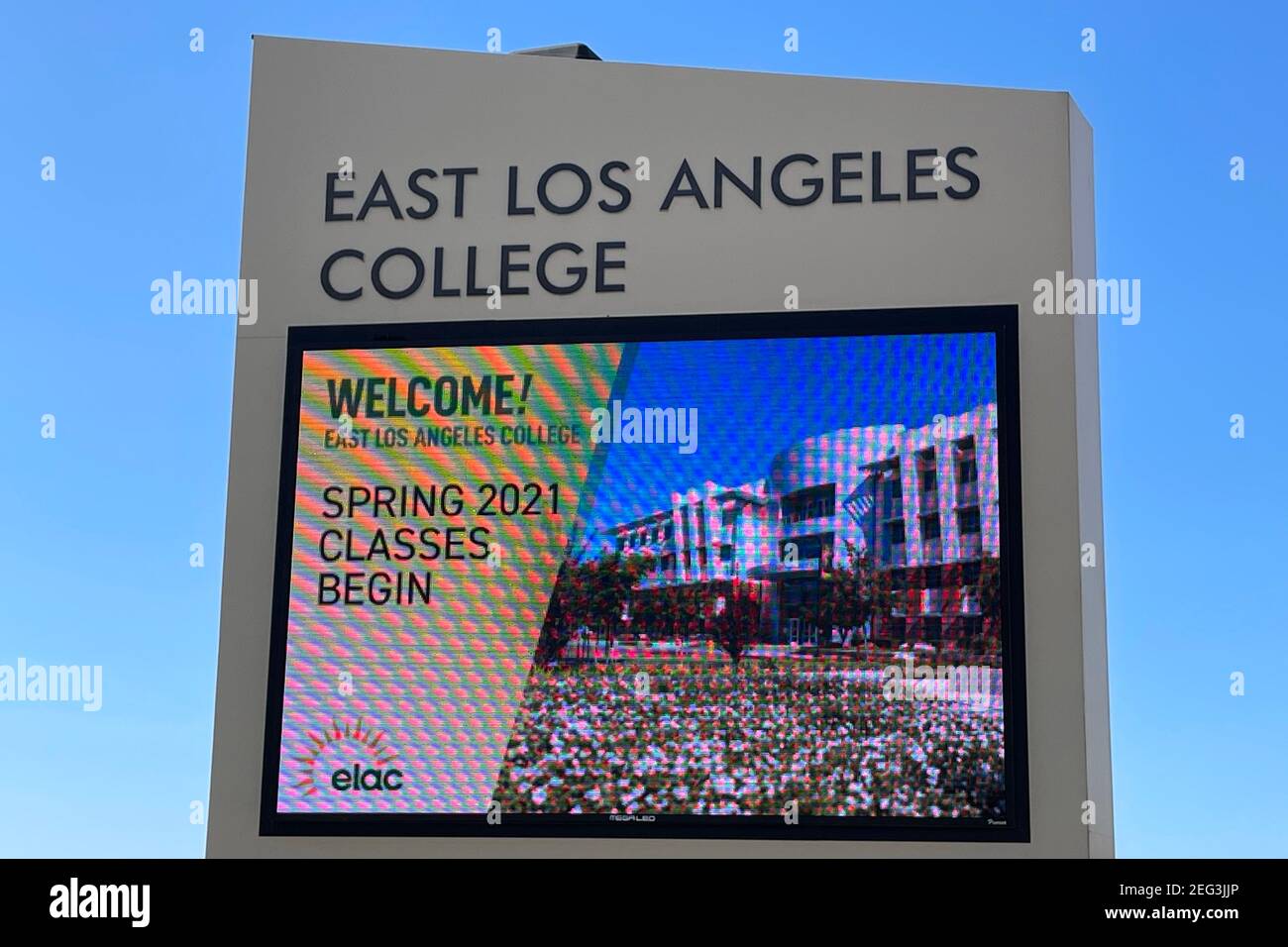 Eine Frühjahrs-2021-Unterrichtsmitteilung am East Los Angeles College, Mittwoch, 17. Februar 2021, in Monterey Park, Kalif. Stockfoto