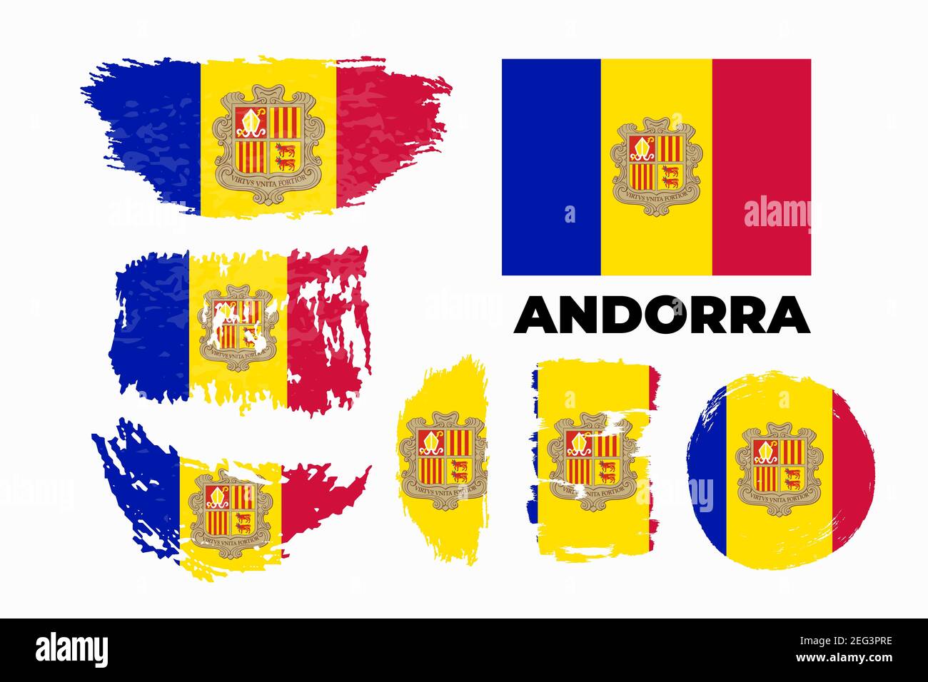 Flagge von Andorra in Grunge Pinselstrich, Vektor Grunge Illustration. Stock Vektor