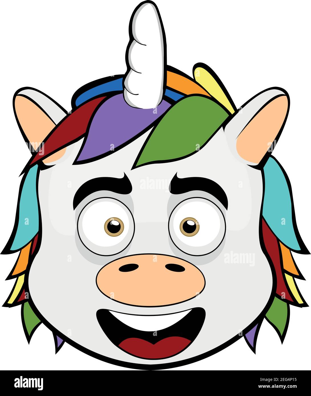 Vektordarstellung des Gesichts eines Einhorn-Zeichentrickfilms Stock Vektor