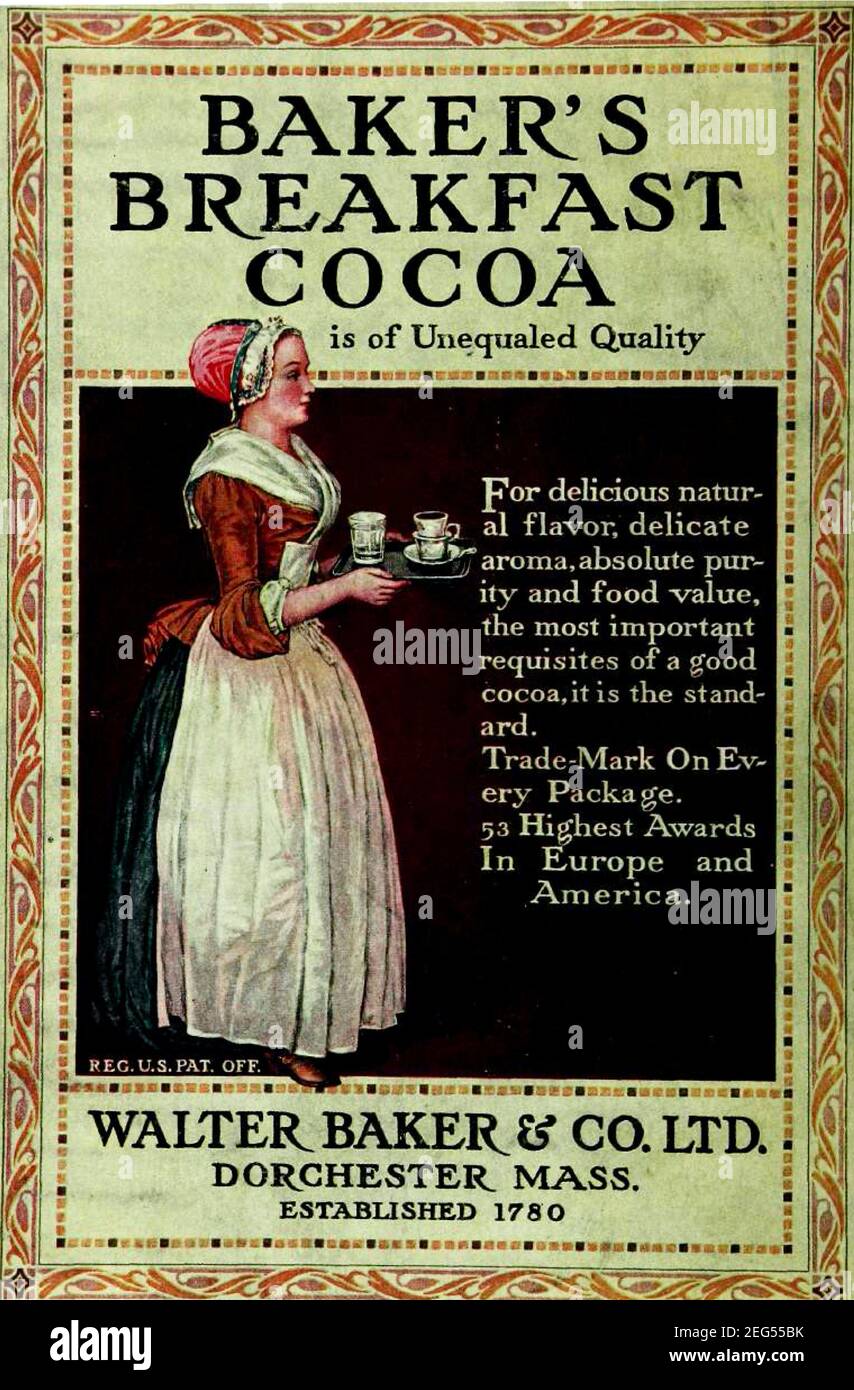 Vintage Werbeplakat für Baker's Breakfast Cocoa Stockfoto