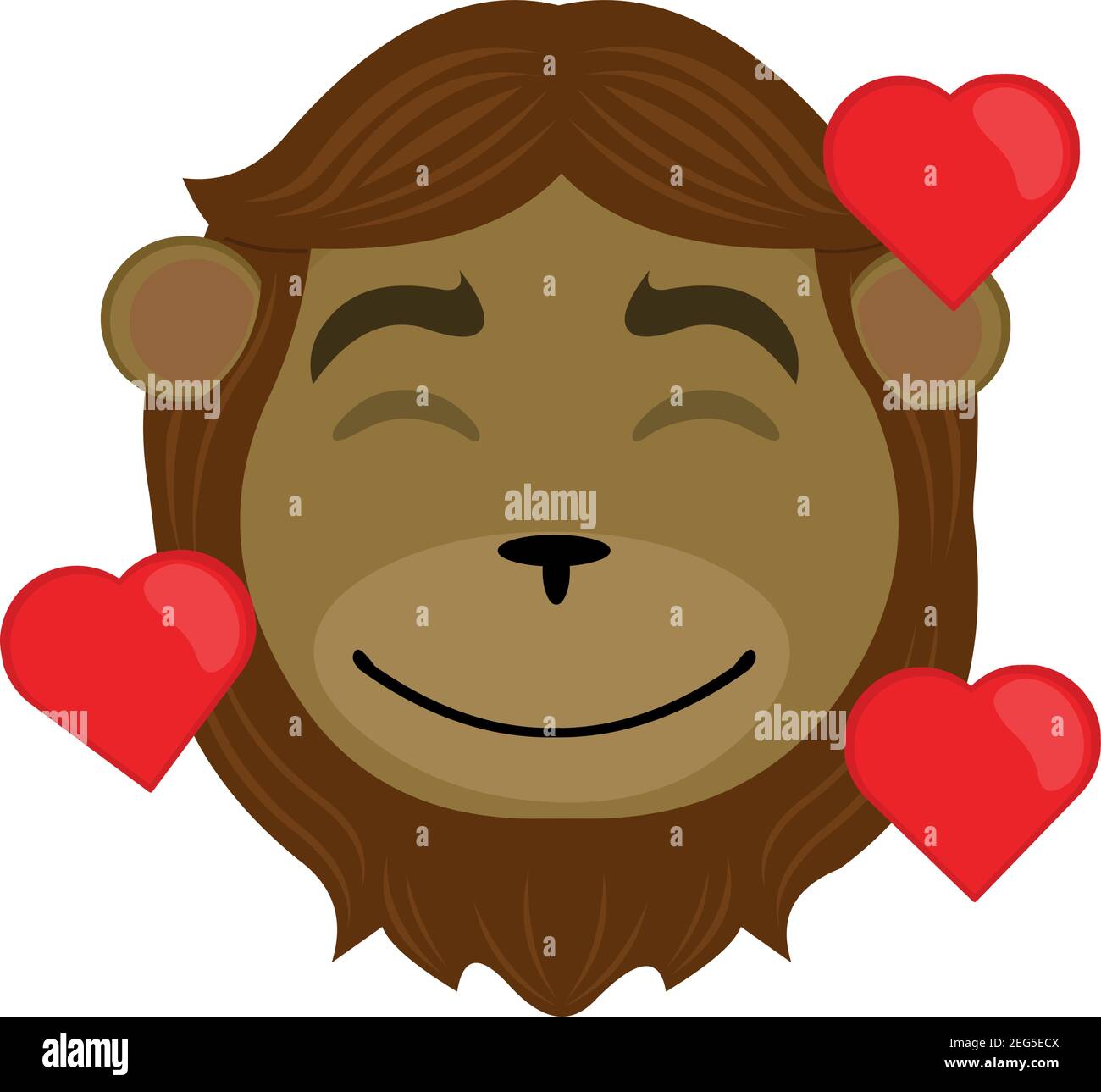Vector Emoticon Illustration Cartoon eines Löwenkopfes´s mit einem Ausdruck der Freude, in der Liebe von Herzen umgeben Stock Vektor