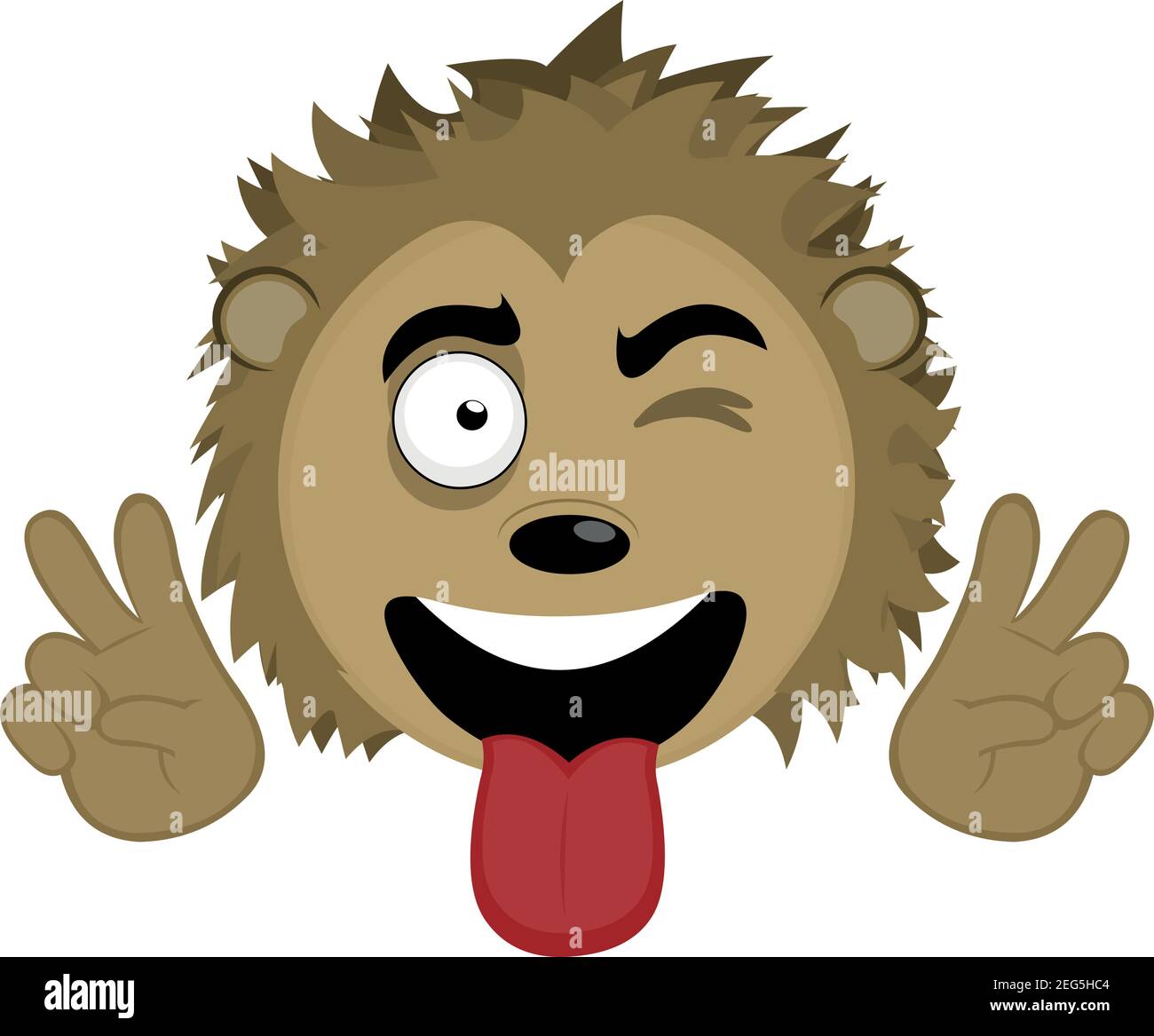 Vector Emoticon Karikatur eines Stachelschweines Kopf mit einem glücklichen Ausdruck, ragt aus seiner Zunge und eine Geste seiner Hände der Liebe und des Friedens Stock Vektor