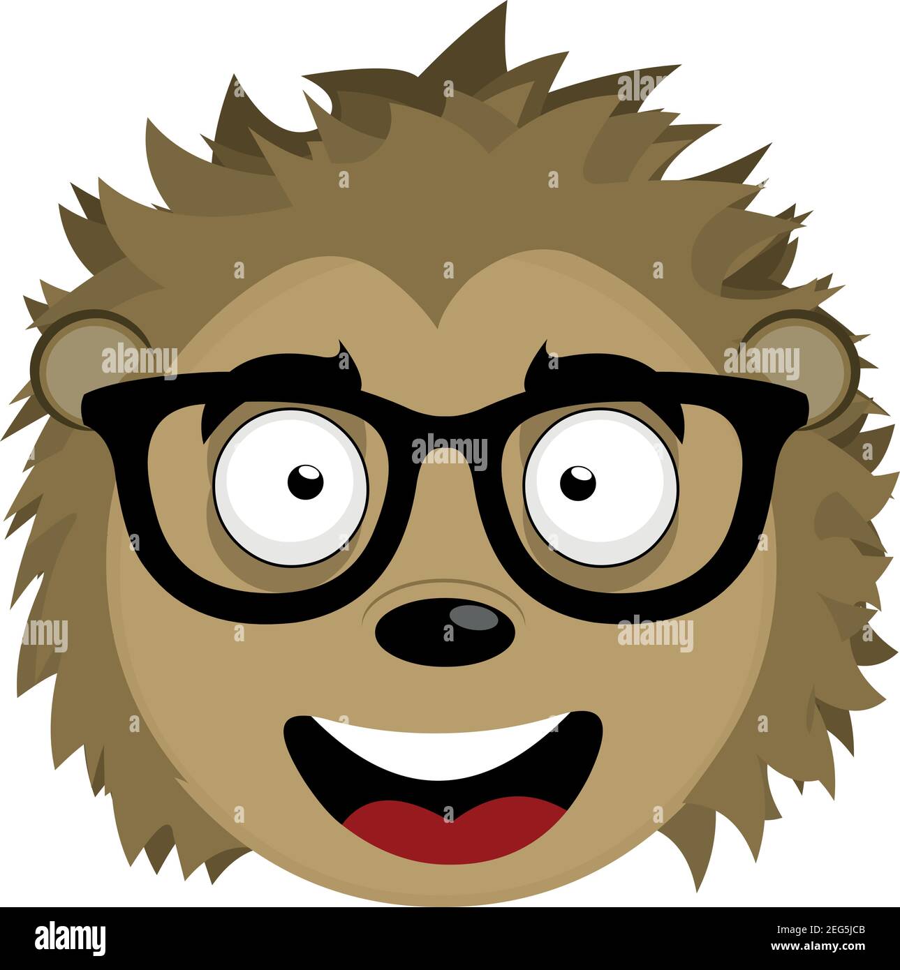 Vector Emoticon Illustration Cartoon eines Stachelschweinkopfes mit dem fröhlichen Ausdruck, trägt eine Brille Stock Vektor