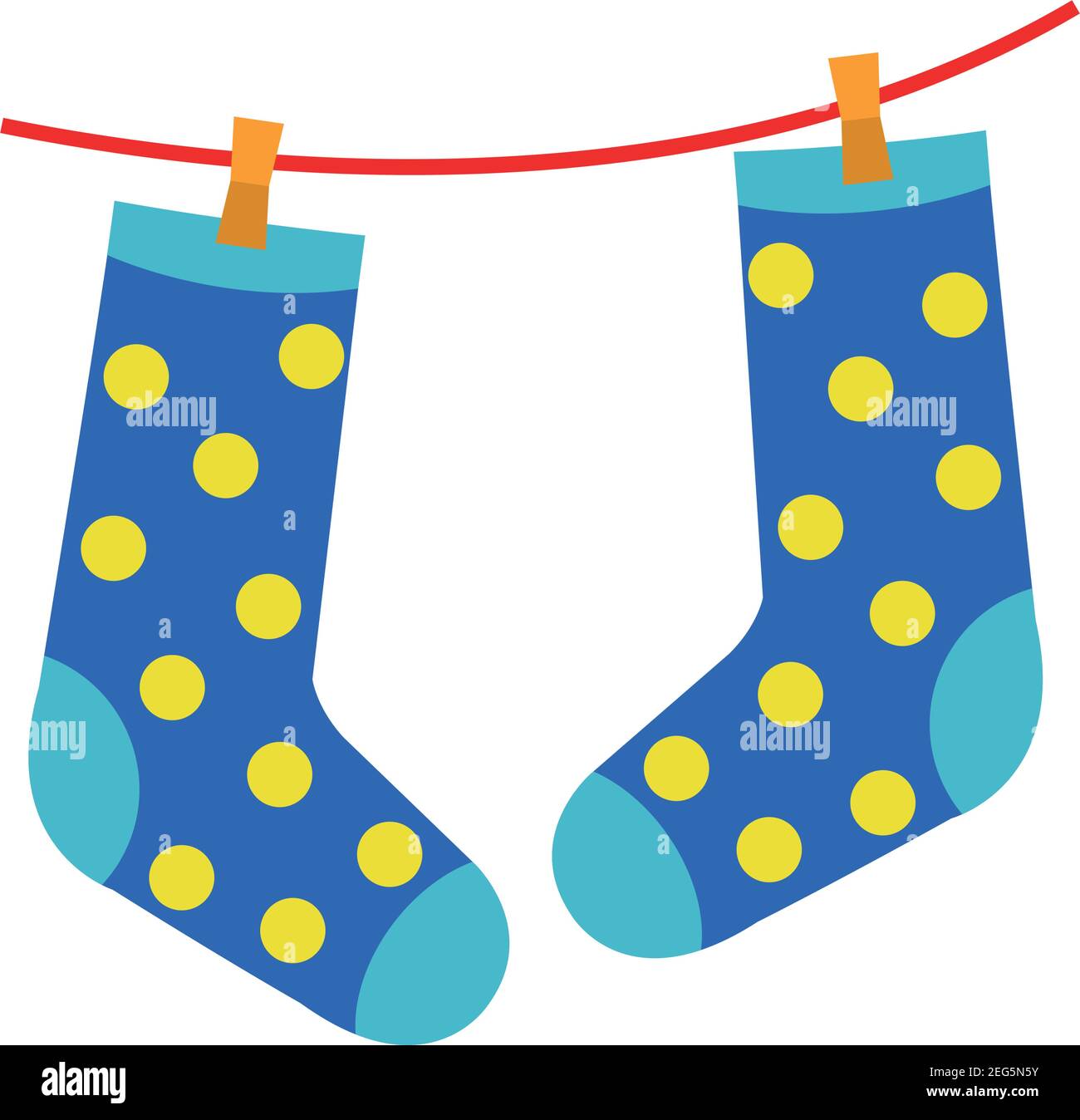 Welt-Down-Syndrom Tag, gepunktete Socken hängen über weißem Hintergrund, buntes Design, Vektor-Illustration Stock Vektor