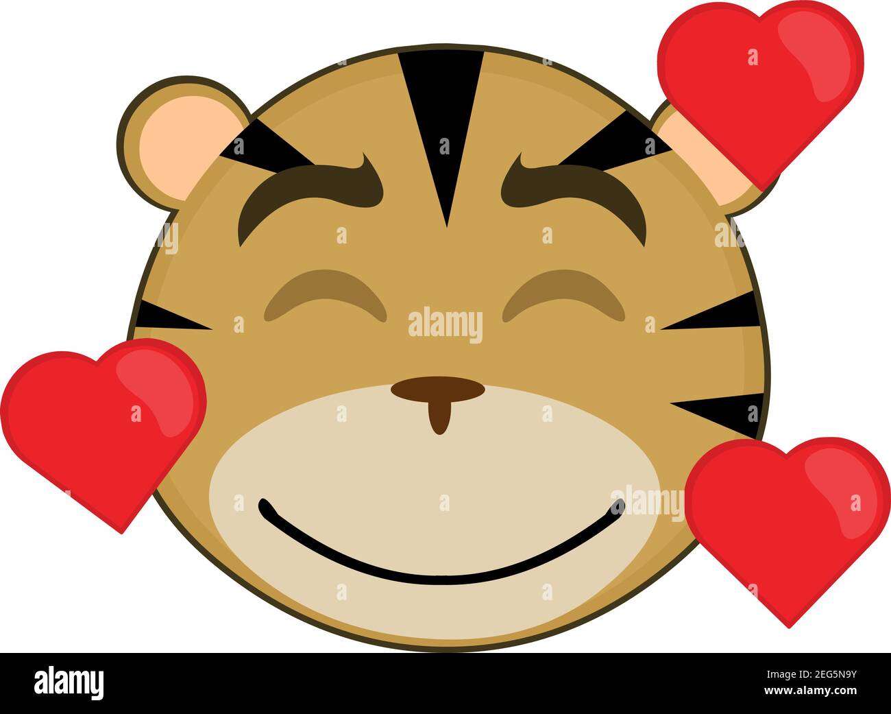 Vektor-Illustration des Gesichts eines verliebten Cartoon-Tigers Stock Vektor