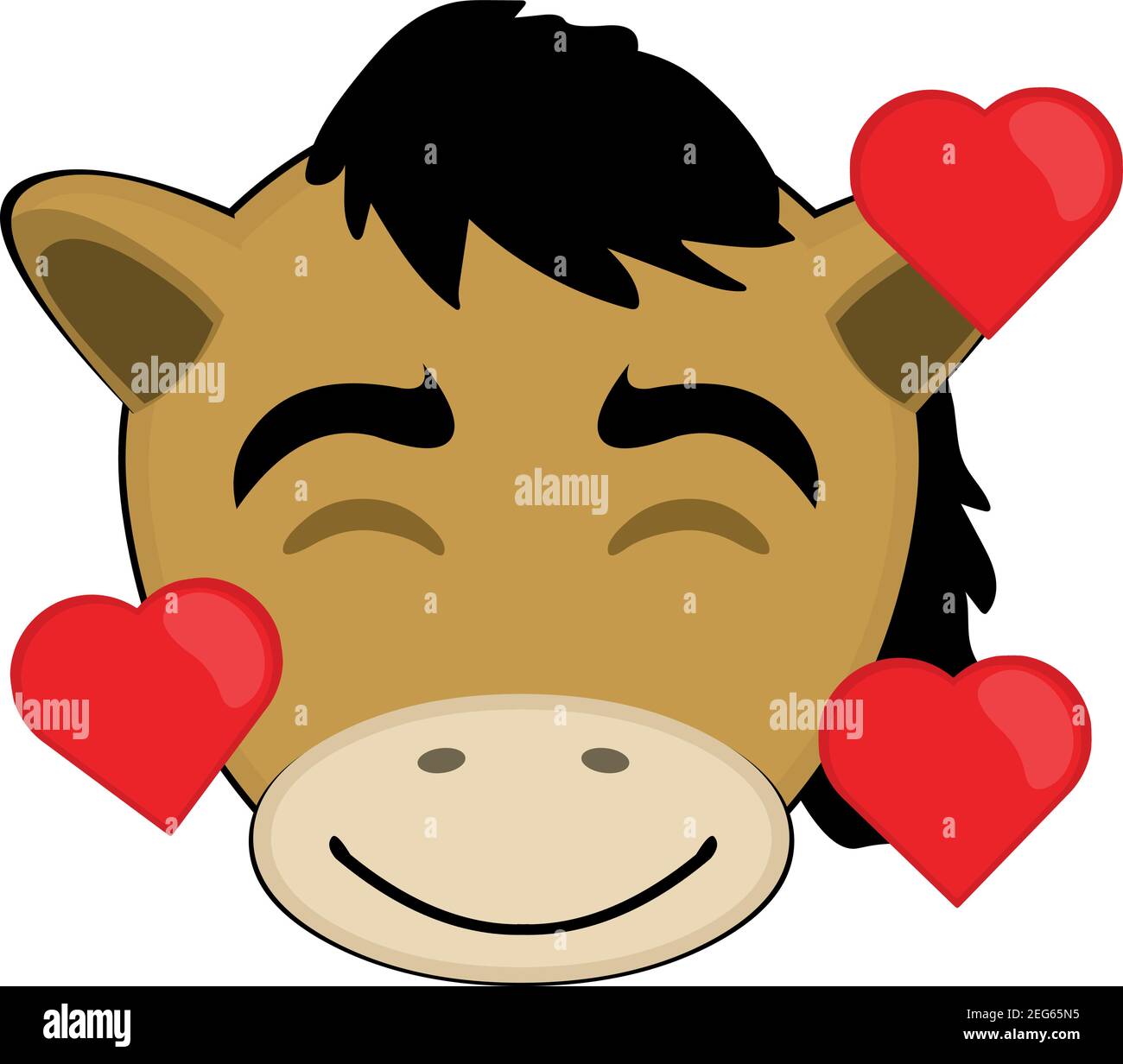 vector Emoticon Illustration Cartoon eines Ponys´s Kopf mit einem Ausdruck der Freude, in der Liebe von Herzen umgeben Stock Vektor