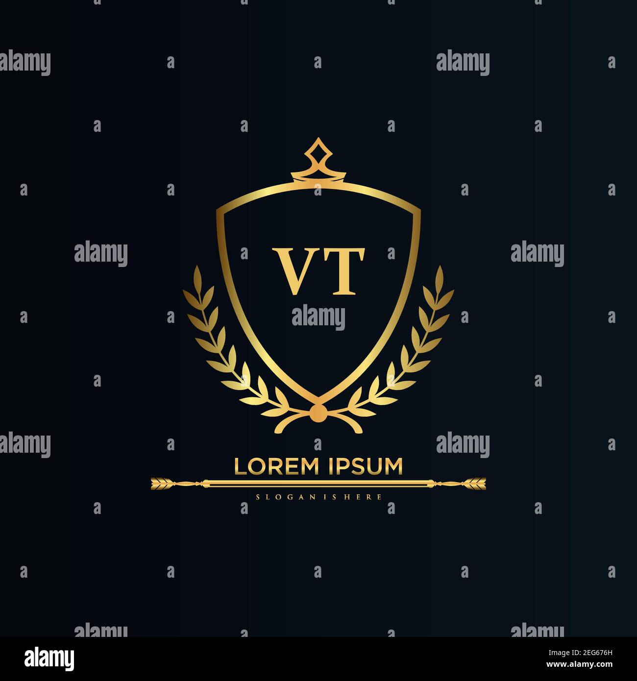 VT Buchstabe Initial mit Royal Template.elegant mit Krone Logo Vektor, Kreative Schriftzug Logo Vektor Illustration Art. Stock Vektor
