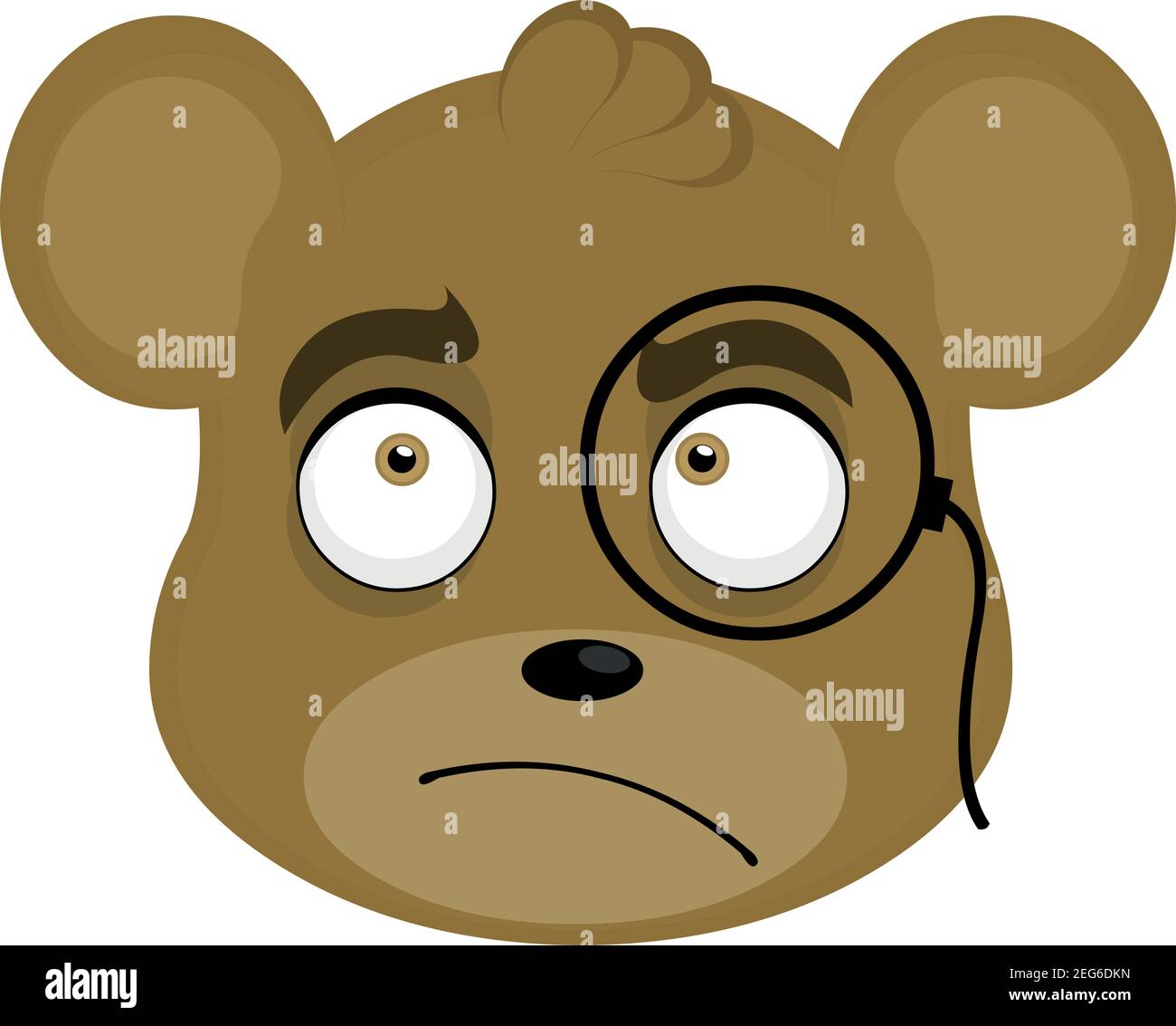 Vektor-Illustration Cartoon eines Teddybären Kopf mit einem nachdenklichen Ausdruck, trägt ein Monocle Stock Vektor