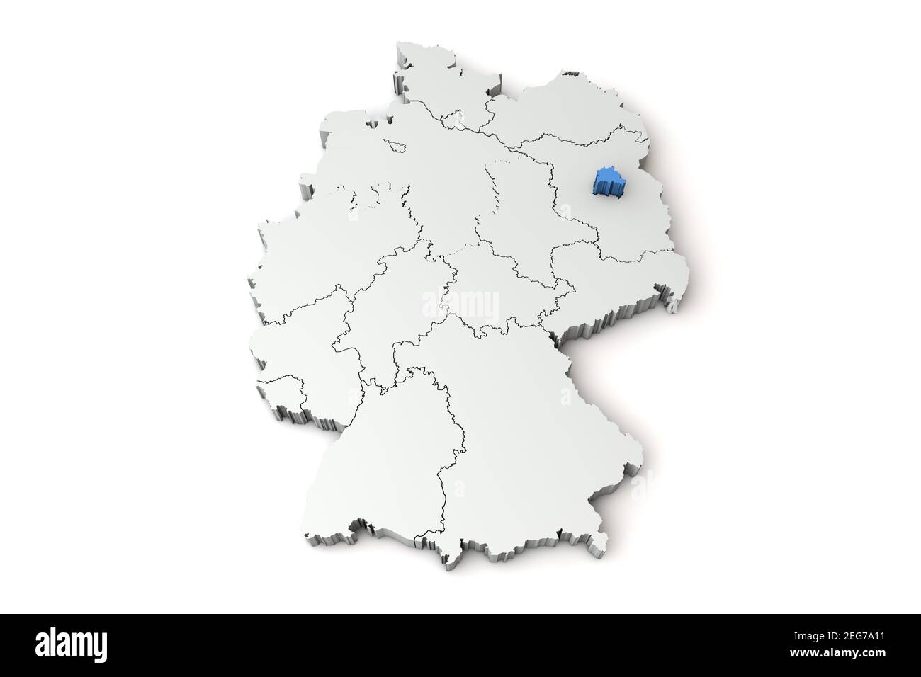 Karte von Deutschland mit der Region Berlin. 3D Rendering Stockfoto
