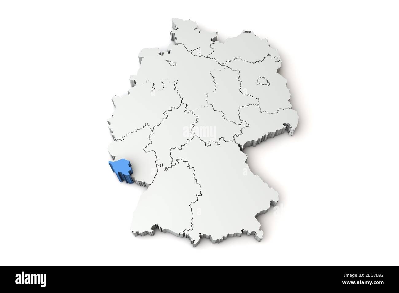 Karte von Deutschland mit der Region Saarland. 3D Rendering Stockfoto