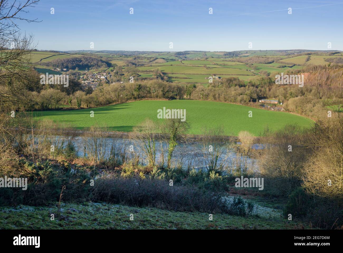 Winteransicht von Bampton und der umliegenden Landschaft im Winter, Devon, England. Stockfoto