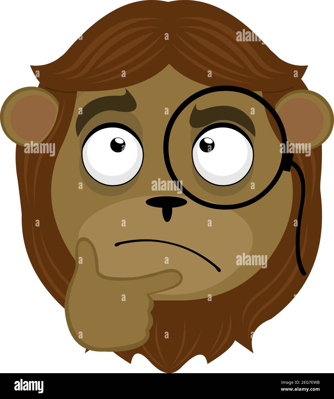 vektor-Emoticon Illustration Karikatur eines X-Kopf mit einem nachdenklichen Ausdruck und seine Hand auf seinem Kinn, trägt eine Monokule Stock Vektor