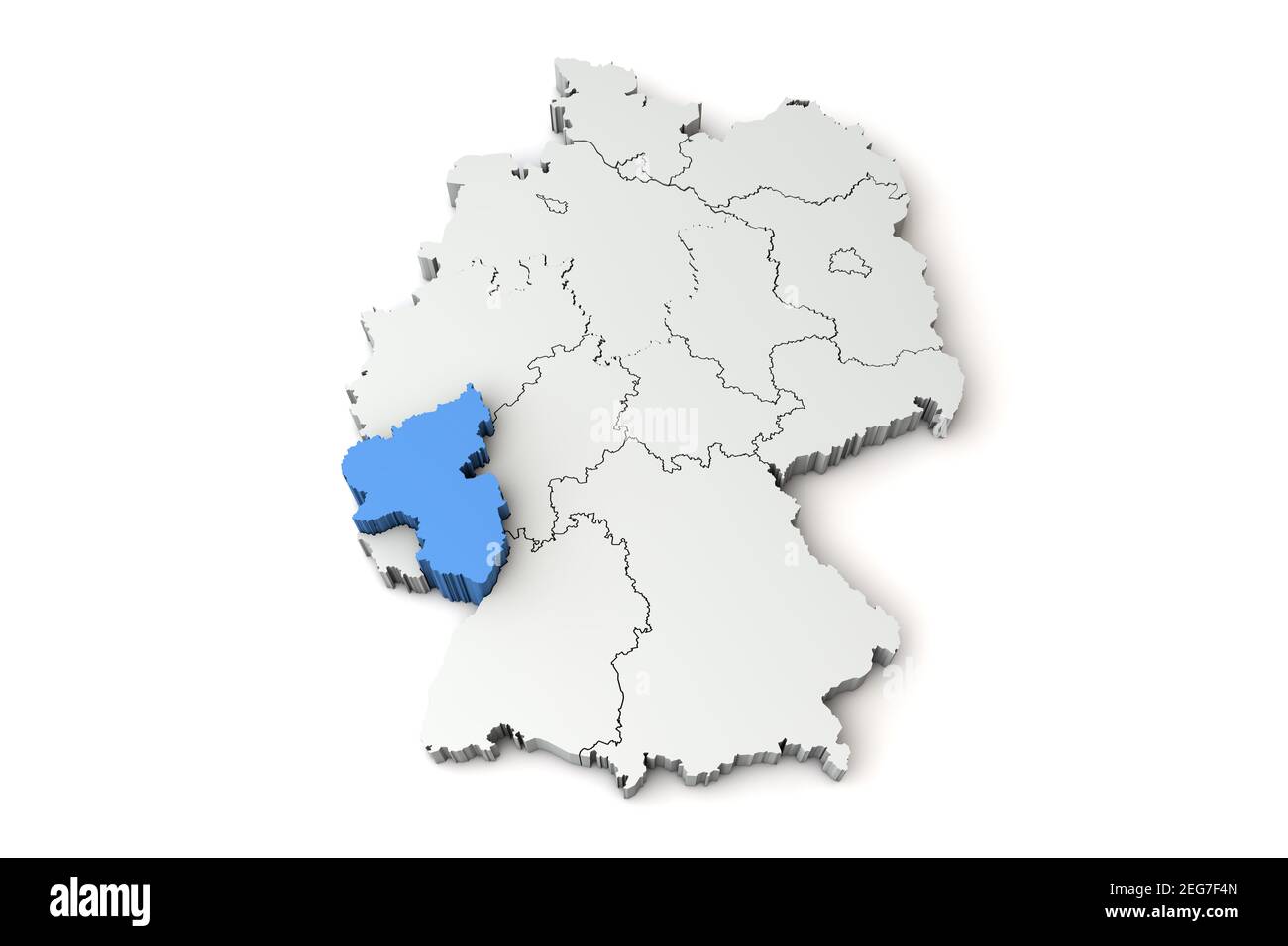 Karte von Deutschland mit Rheinland-Pfalz Region. 3D Rendering Stockfoto