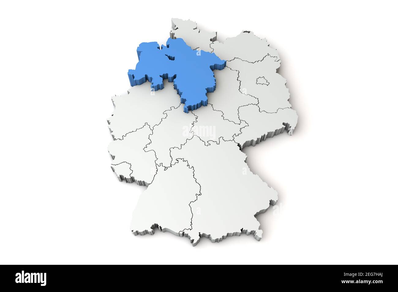 Karte von Deutschland mit der Region Niedersachsen. 3D Rendering Stockfoto