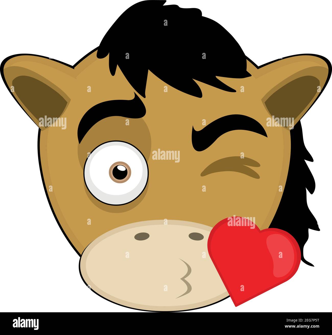 Vector Emoticon Illustration Cartoon eines Ponys´s Kopf mit einem Ausdruck der Liebe geben einen herzförmigen Kuss Stock Vektor