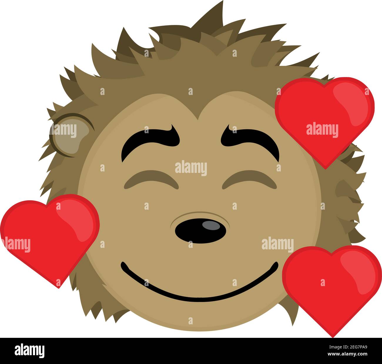 Vector Emoticon Illustration Cartoon eines Stachelschweines´s Kopf mit einem Ausdruck der Freude, in der Liebe von Herzen umgeben Stock Vektor