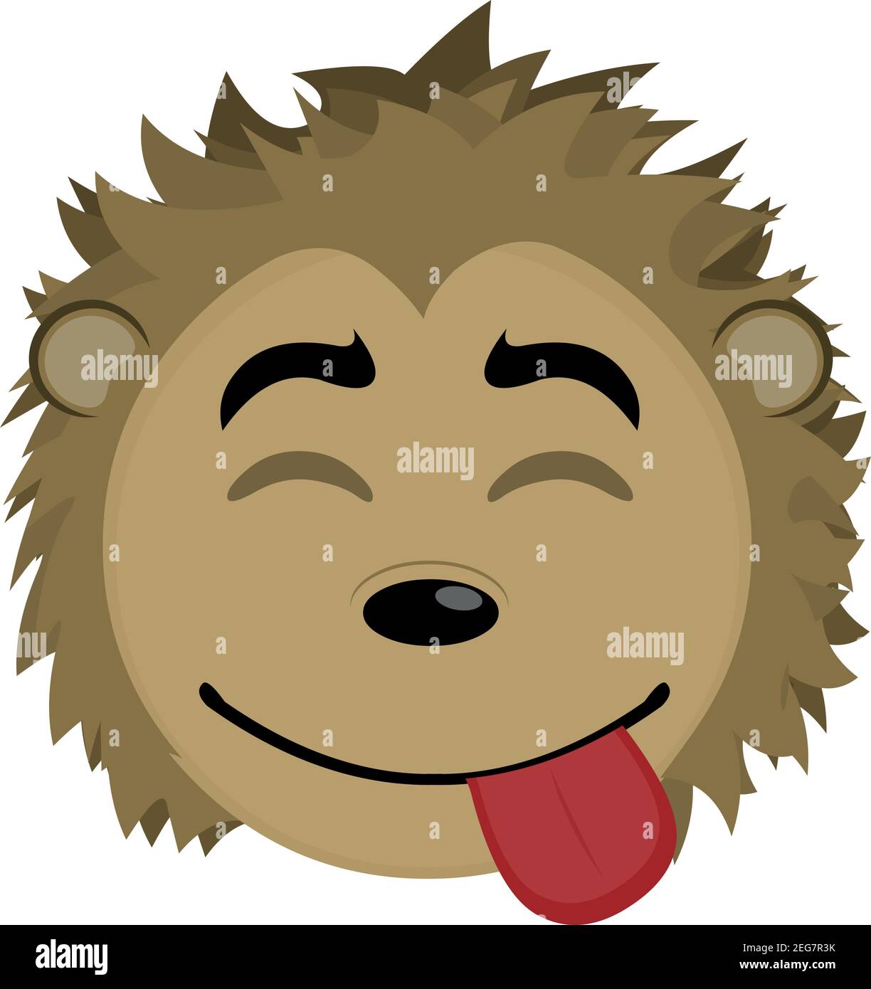 Vector Emoticon Illustration Karikatur eines Stachelschweines Kopf mit einem freudigen Ausdruck der Freude mit geschlossenen Augen und ragt aus der Zunge Stock Vektor