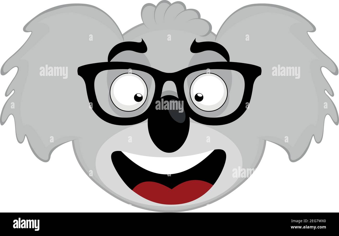 Vector Emoticon Illustration des Kopfes eines Cartoon Koala Mit Brille und einem fröhlichen Ausdruck Stock Vektor